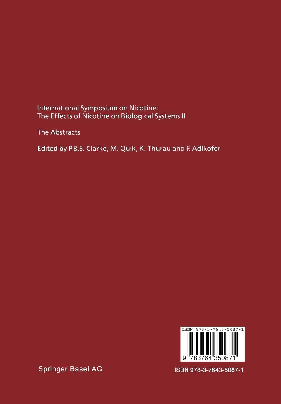 Rückseitencover International Symposium on Nicotine: The Effects of Nicotine on Biological Systems II
