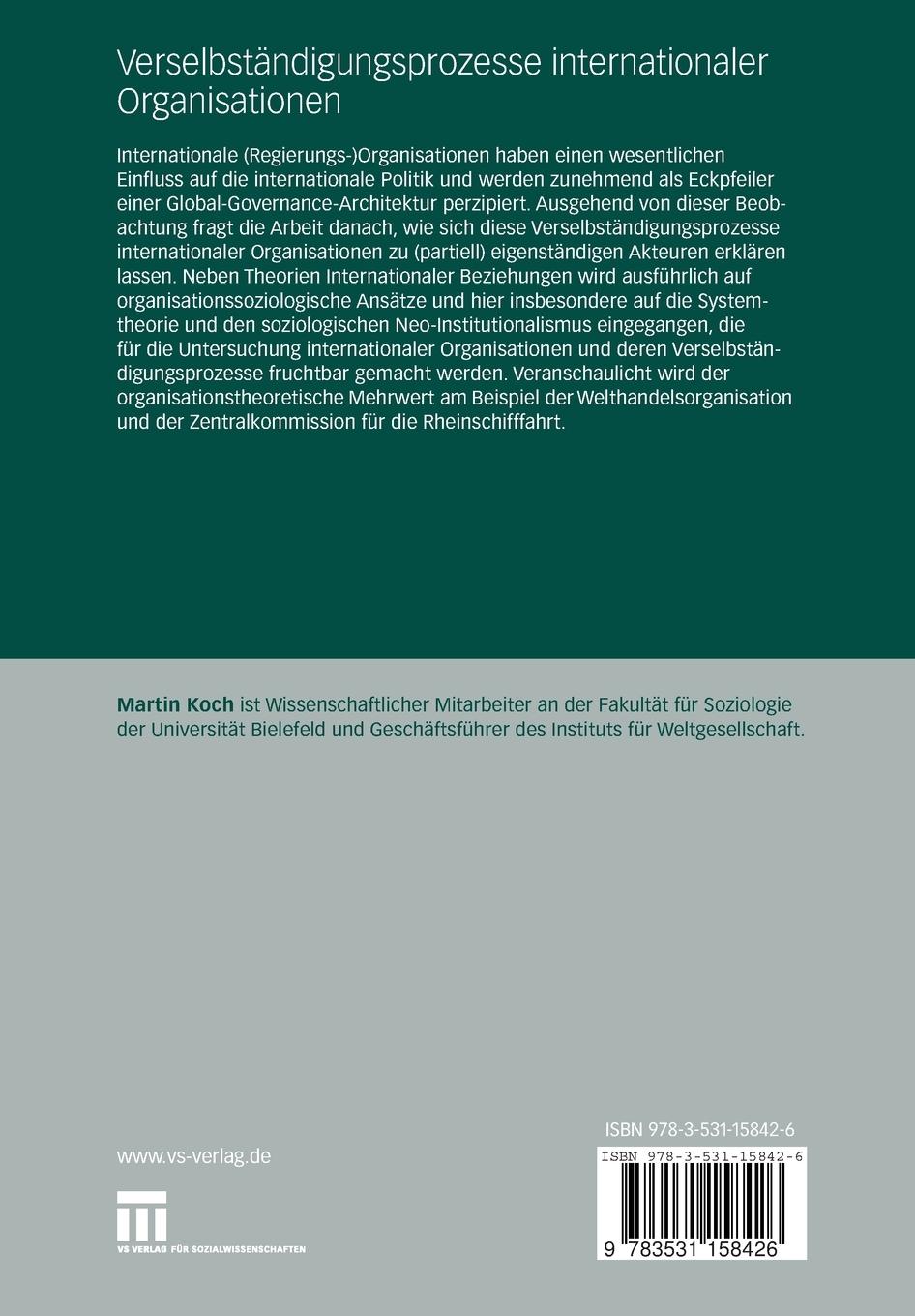 Rückseitencover Verselbständigungsprozesse internationaler Organisationen