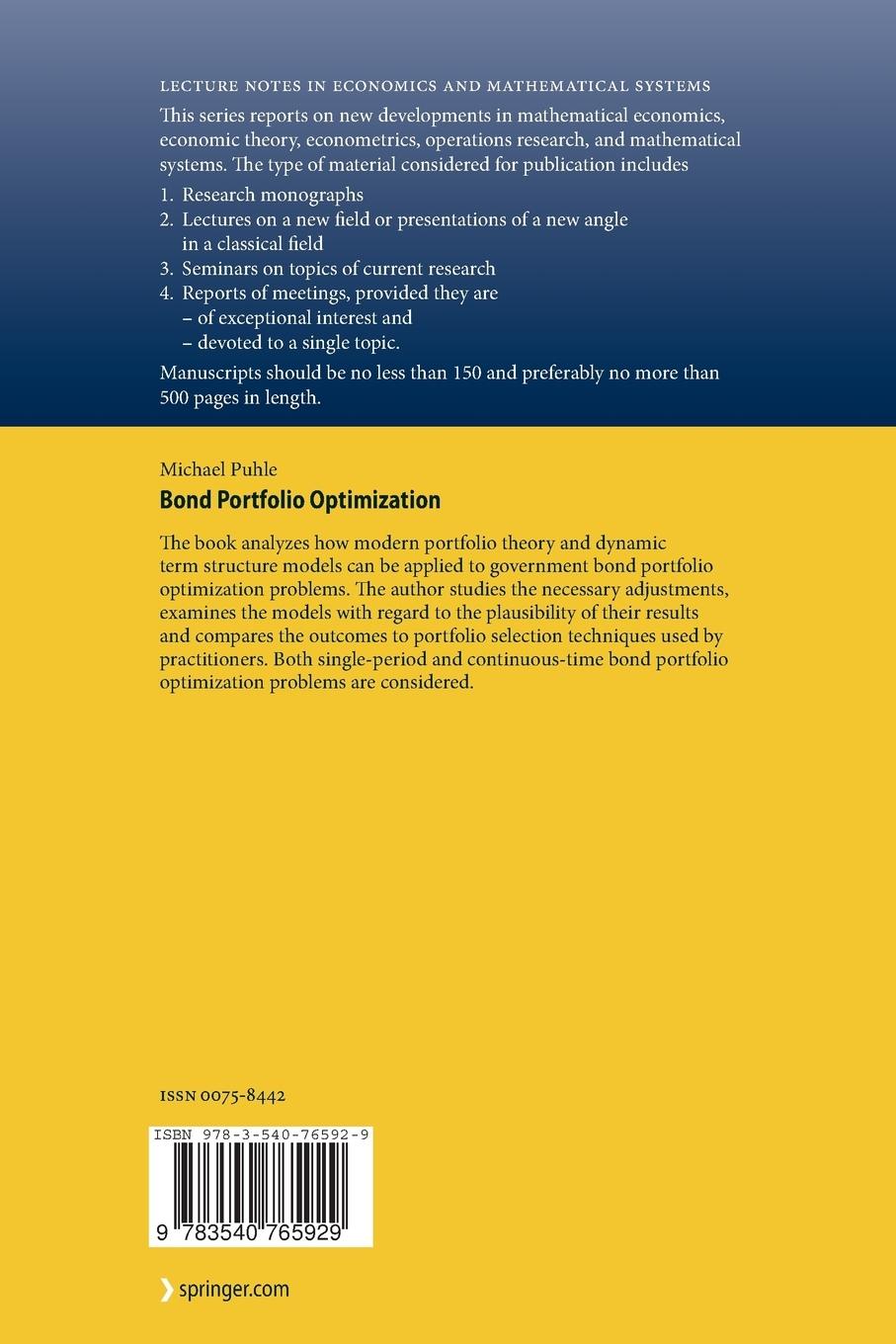 Rückseitencover Bond Portfolio Optimization