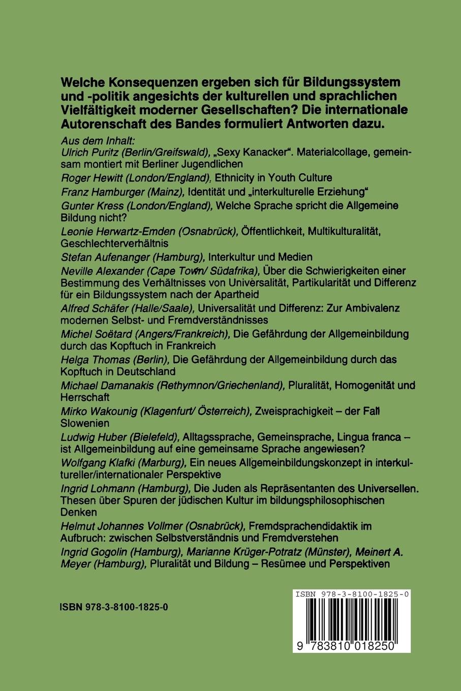 Rückseitencover Pluralität und Bildung