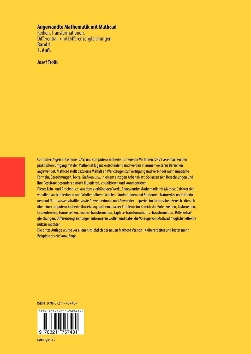 Rückseitencover Angewandte Mathematik mit Mathcad. Lehr- und Arbeitsbuch