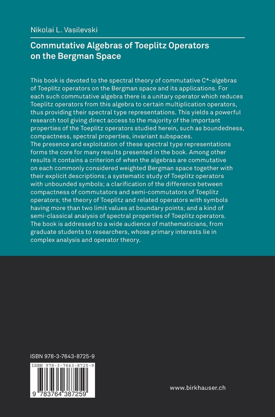 Rückseitencover Commutative Algebras of Toeplitz Operators on the Bergman Space