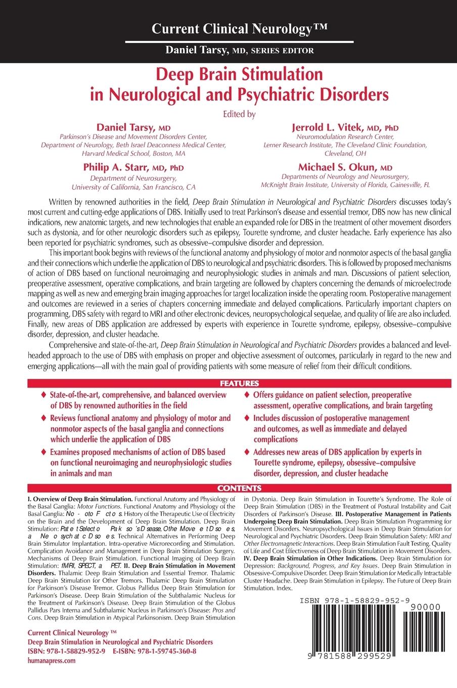Rückseitencover Deep Brain Stimulation in Neurological and Psychiatric Disorders