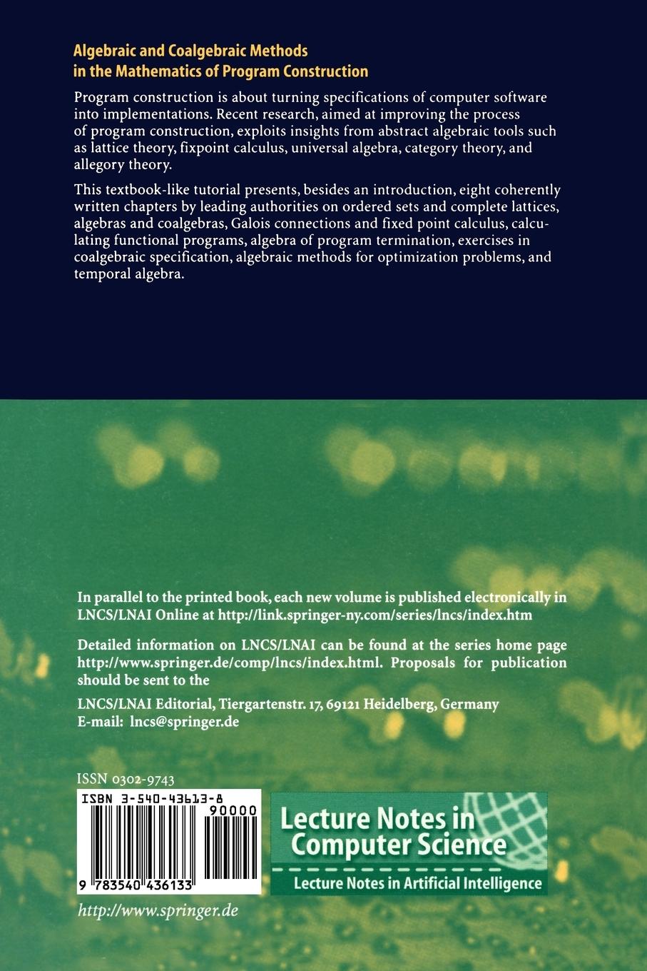 Rückseitencover Algebraic and Coalgebraic Methods in the Mathematics of Program Construction