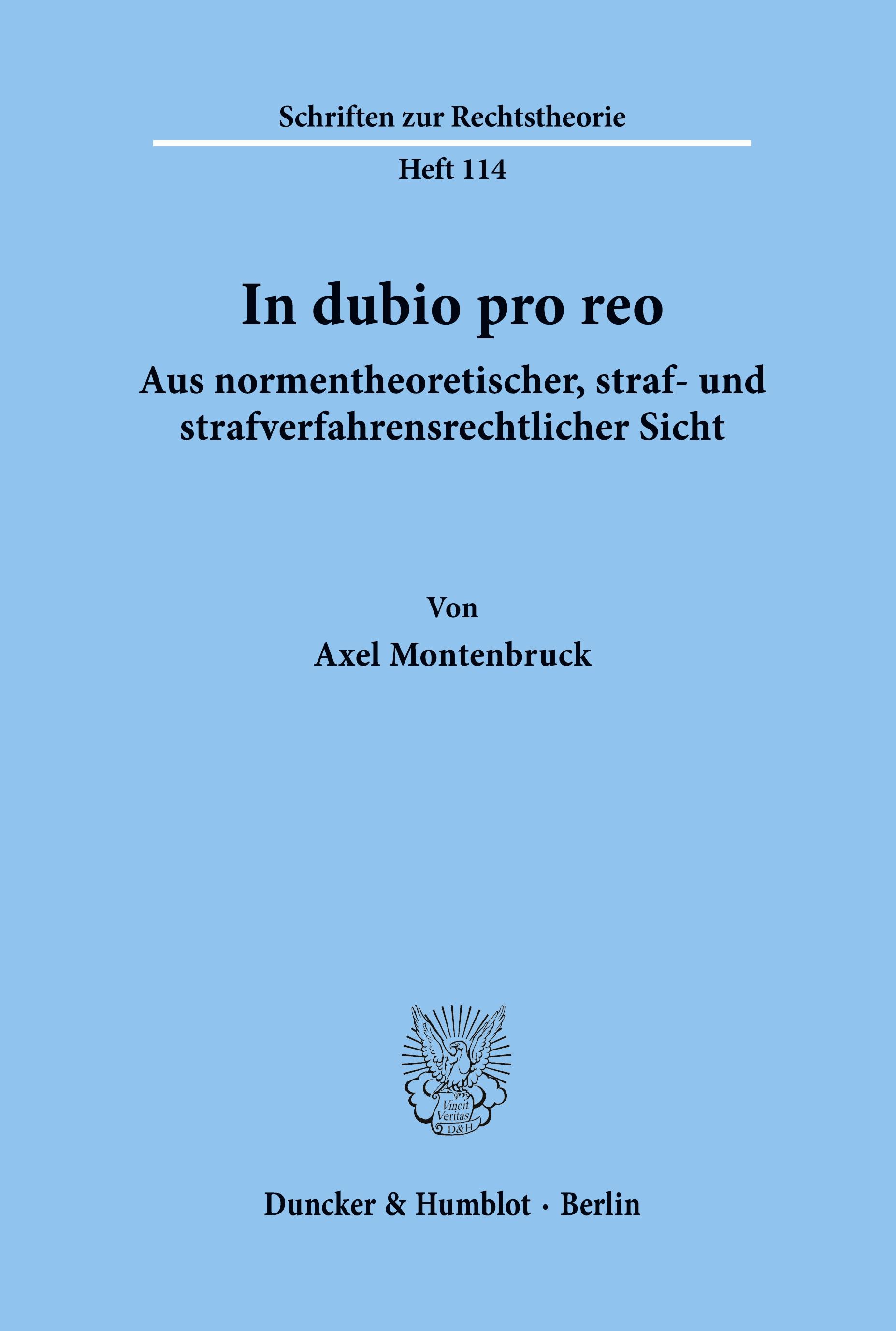 Vorderes Coverbild In dubio pro reo aus normentheoretischer, straf- und strafverfahrensrechtlicher Sicht.