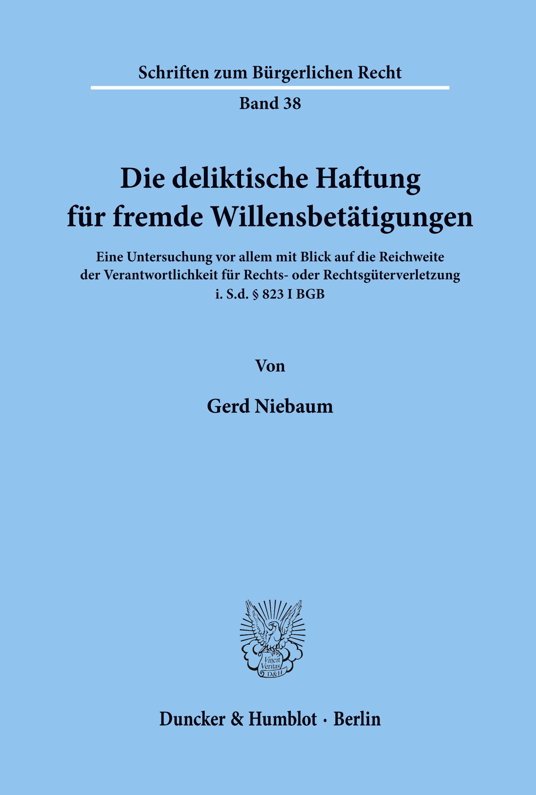 Vorderes Coverbild Die deliktische Haftung für fremde Willensbetätigungen.