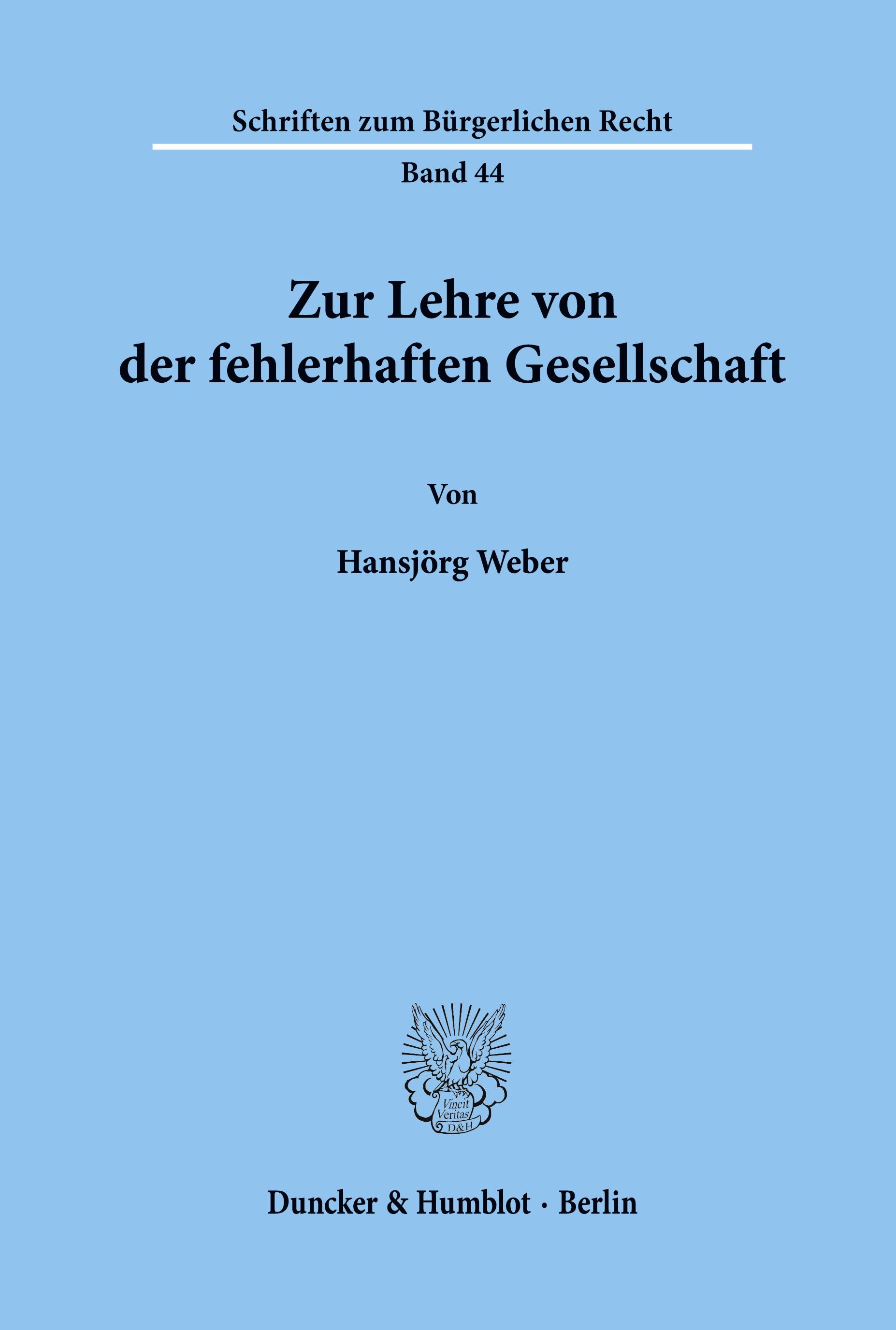 Vorderes Coverbild Zur Lehre von der fehlerhaften Gesellschaft.