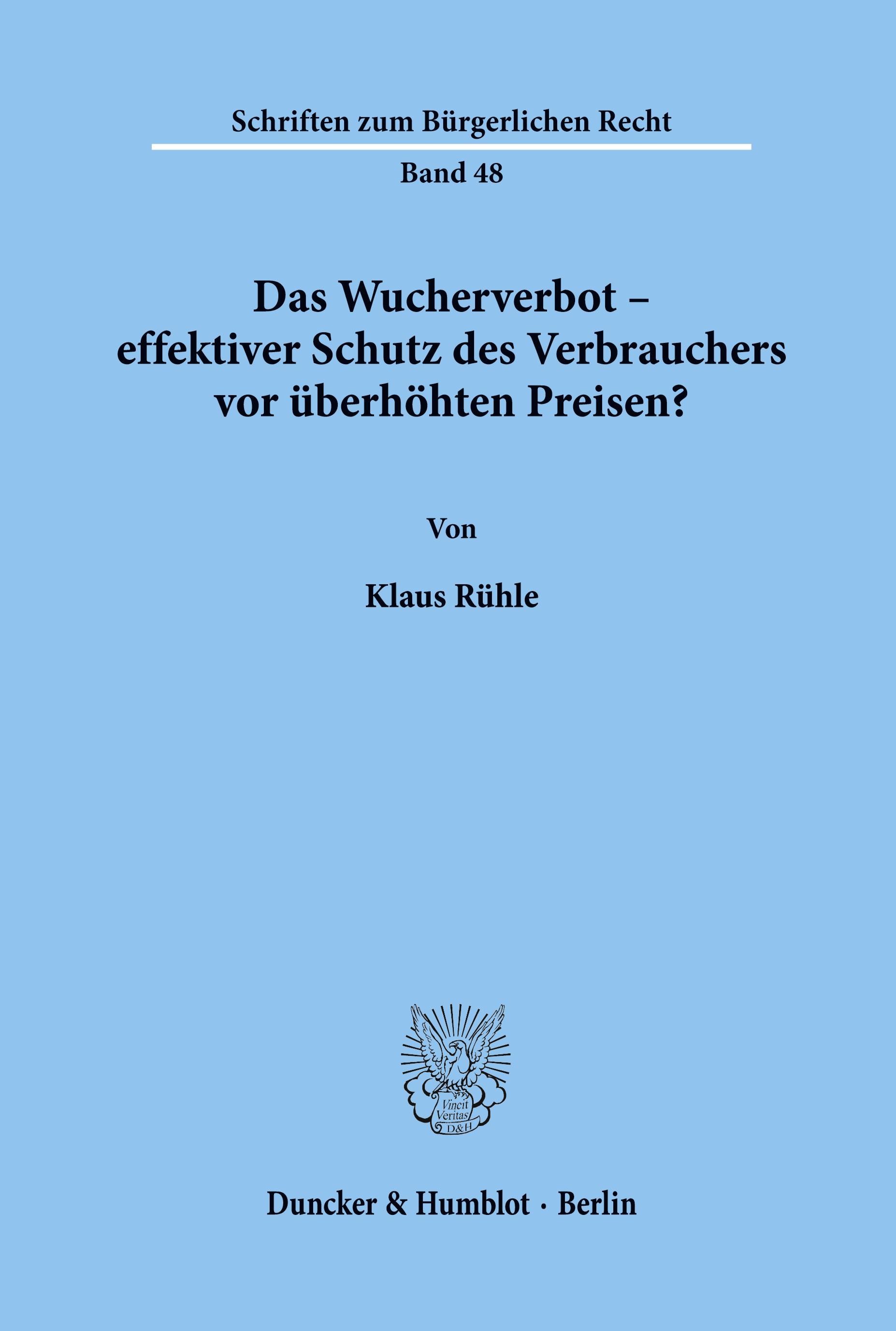 Vorderes Coverbild Das Wucherverbot - effektiver Schutz des Verbrauchers vor überhöhten Preisen?