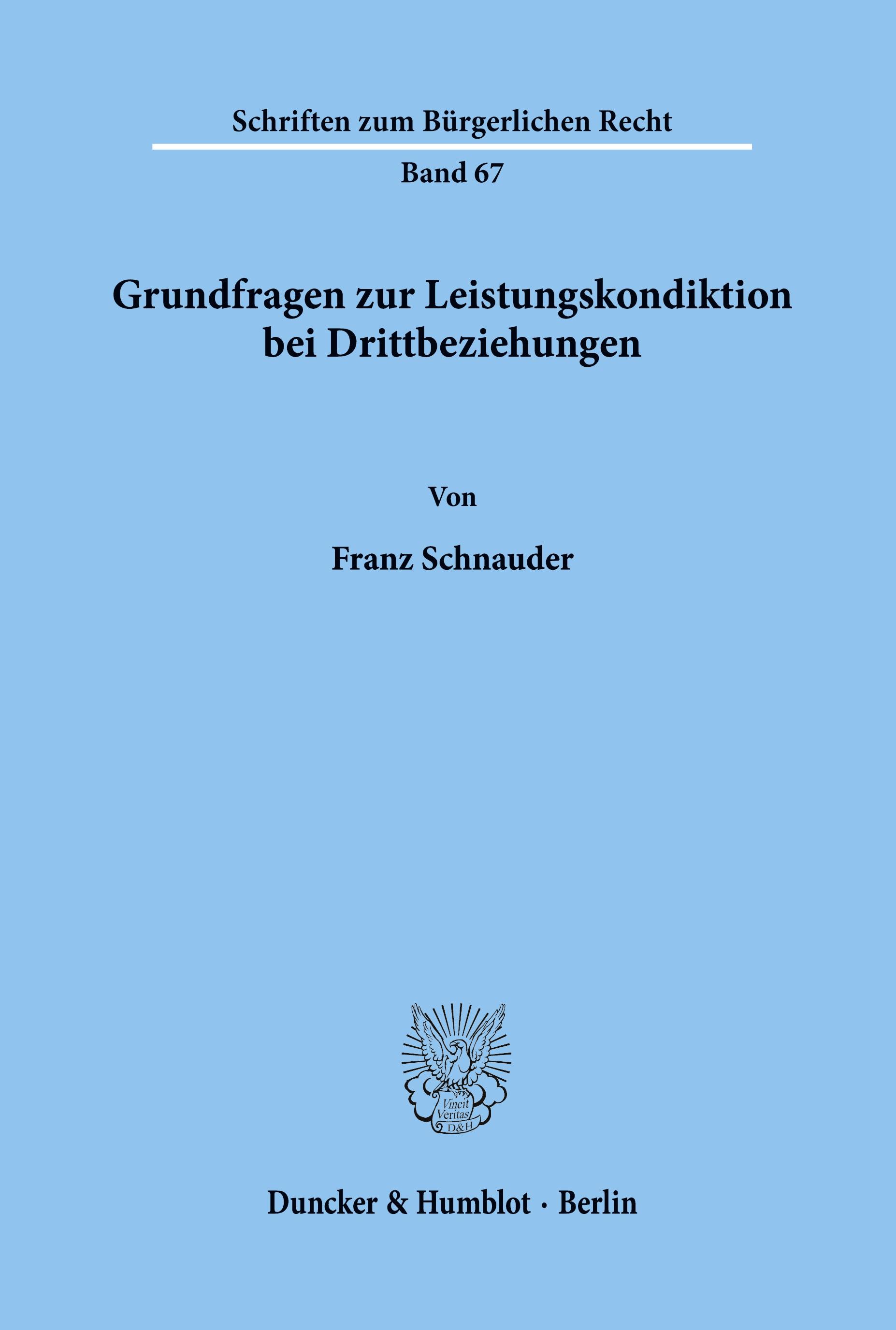 Vorderes Coverbild Grundfragen zur Leistungskondiktion bei Drittbeziehungen.