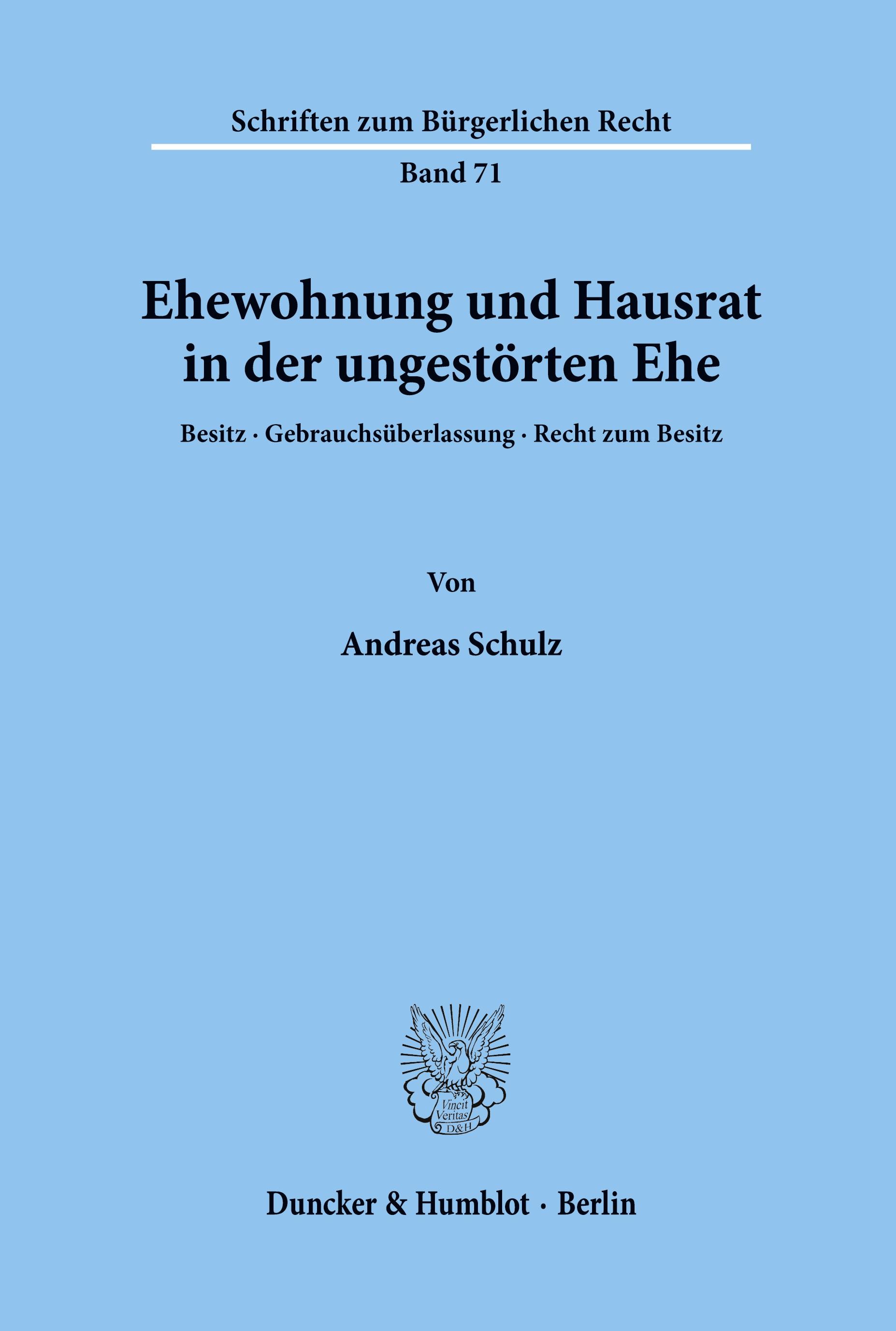 Vorderes Coverbild Ehewohnung und Hausrat in der ungestörten Ehe.