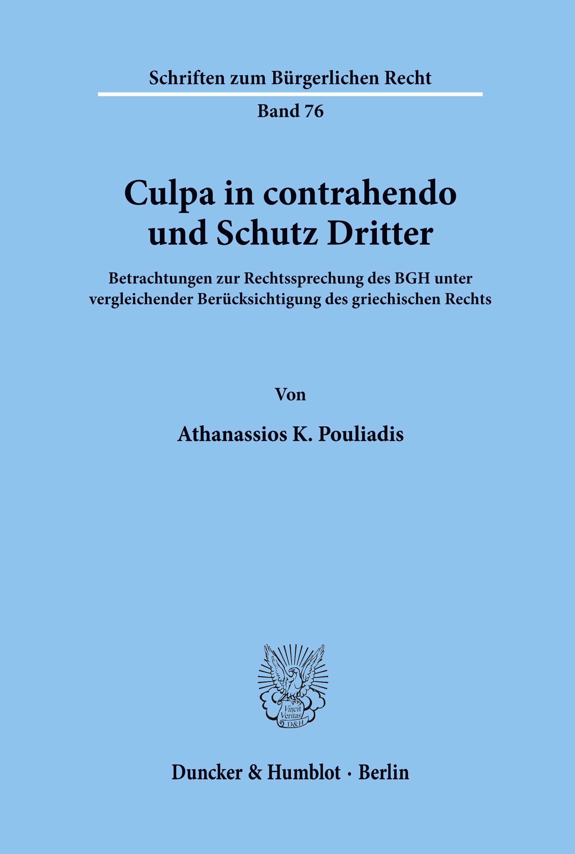 Vorderes Coverbild Culpa in contrahendo und Schutz Dritter.