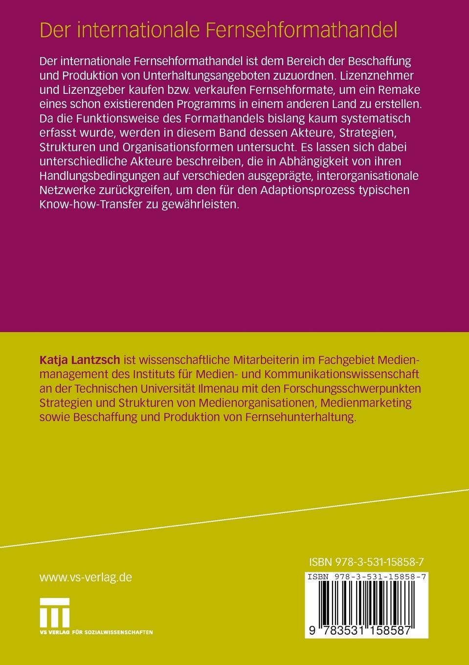 Rückseitencover Der internationale Fernsehformathandel
