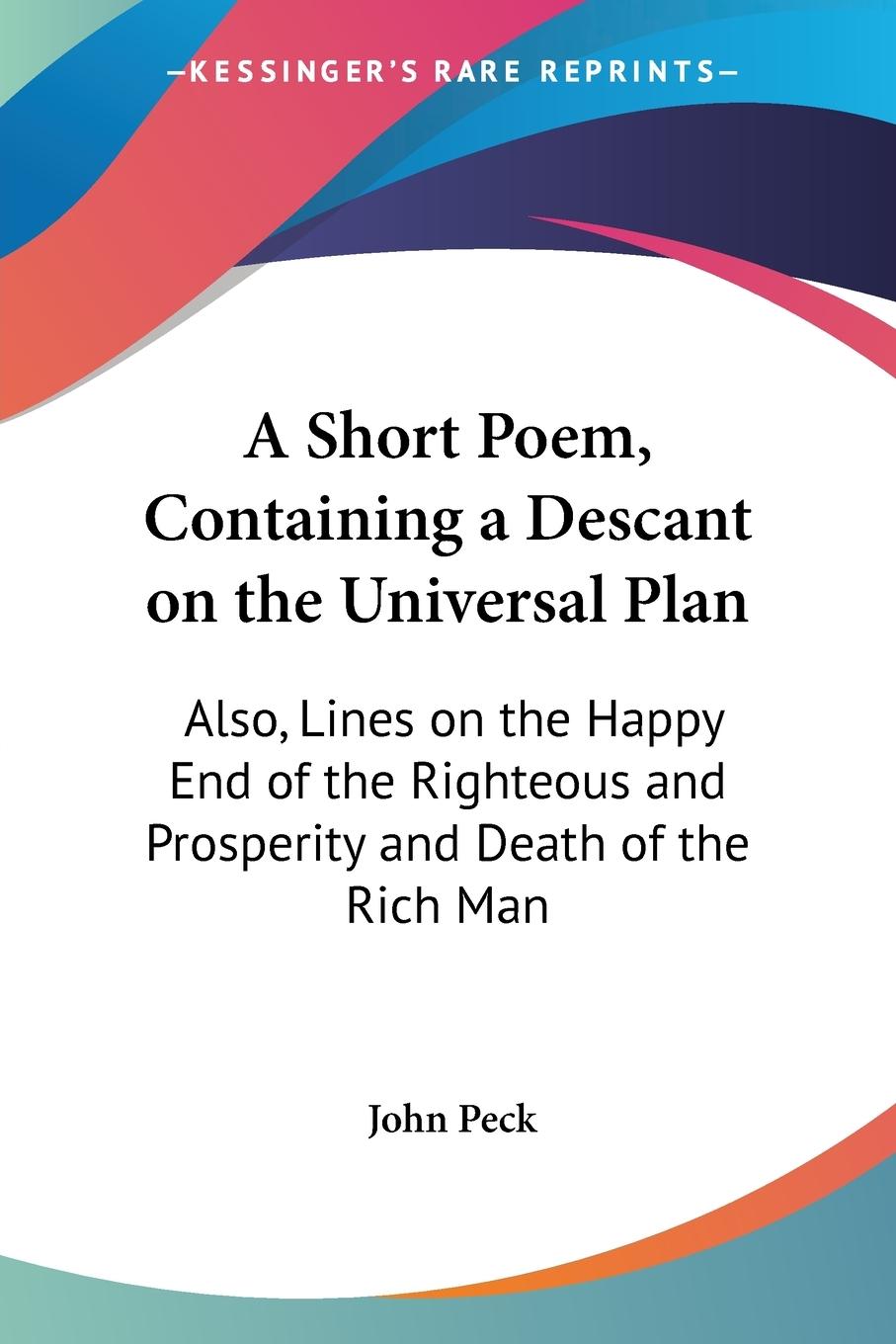 Vorderes Coverbild A Short Poem, Containing a Descant on the Universal Plan
