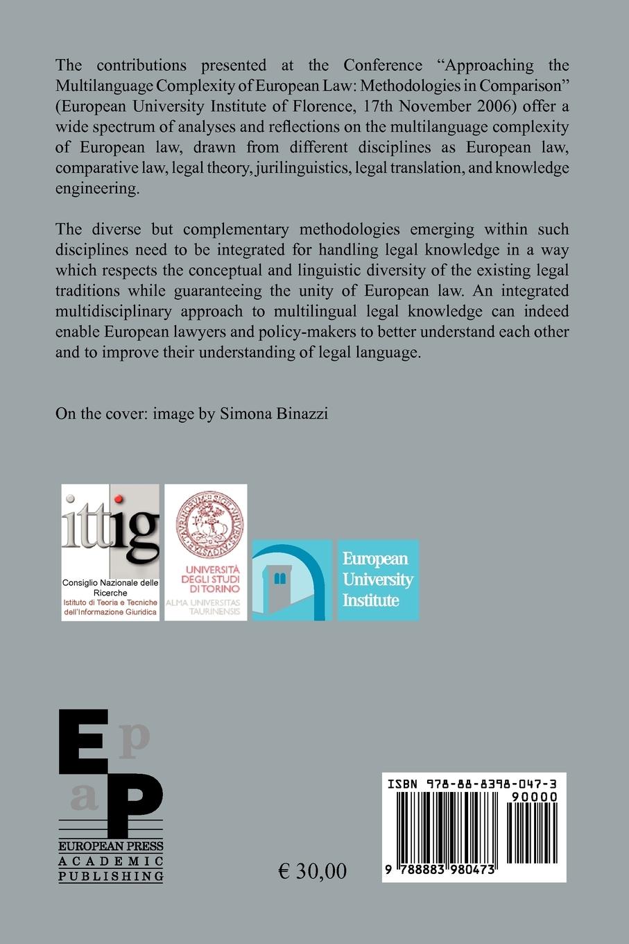 Rückseitencover The Multilanguage Complexity of European Law. Methodologies in Comparison.