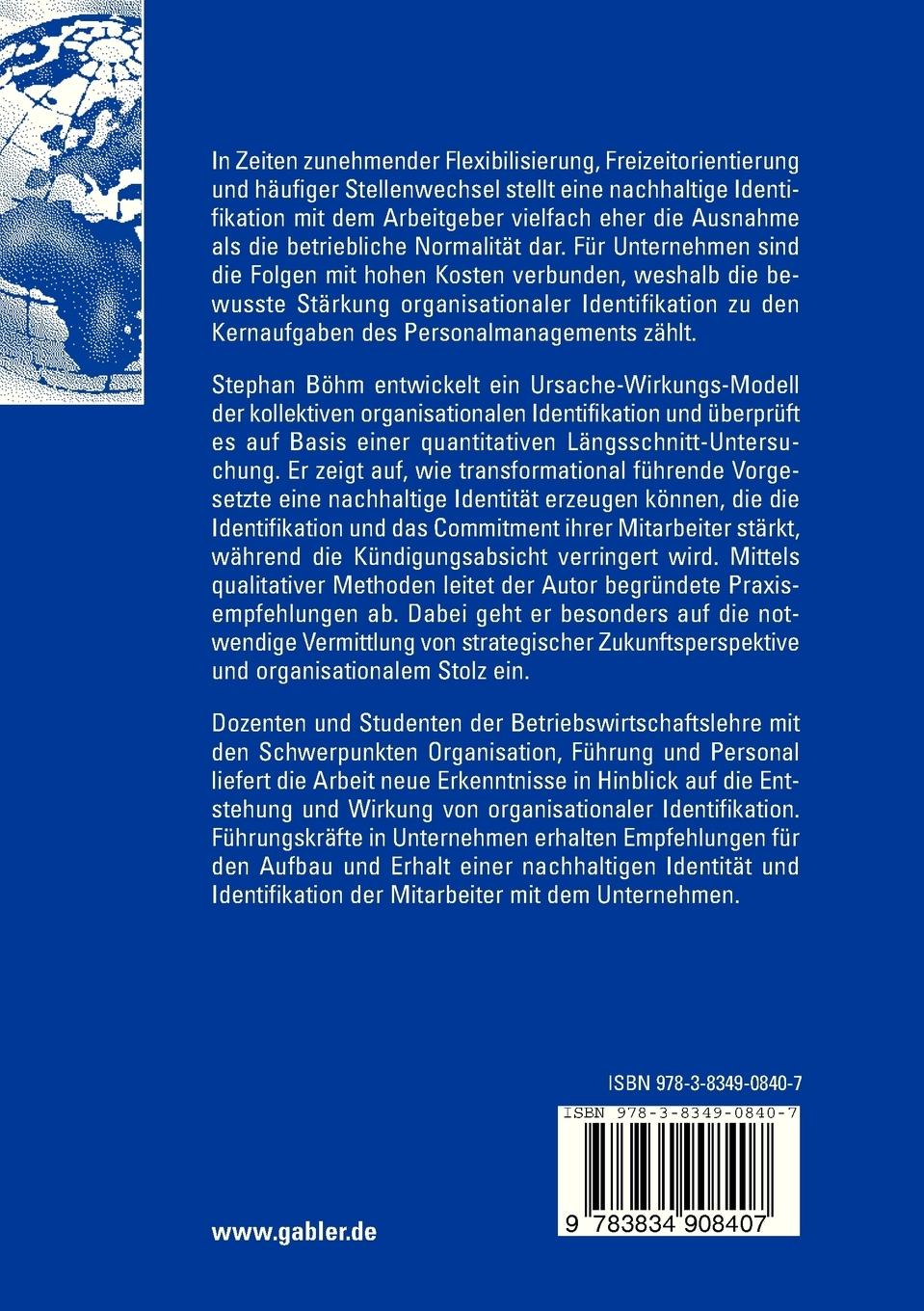 Rückseitencover Organisationale Identifikation als Voraussetzung für eine erfolgreiche Unternehmensentwicklung