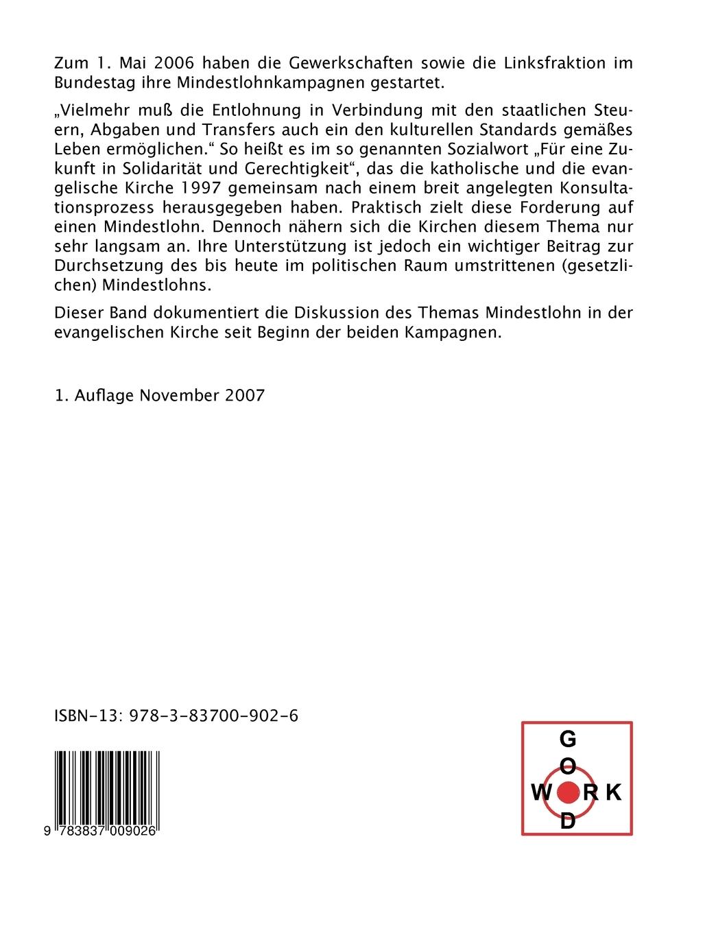 Rückseitencover Positionen zum Mindestlohn in der evangelischen Kirche