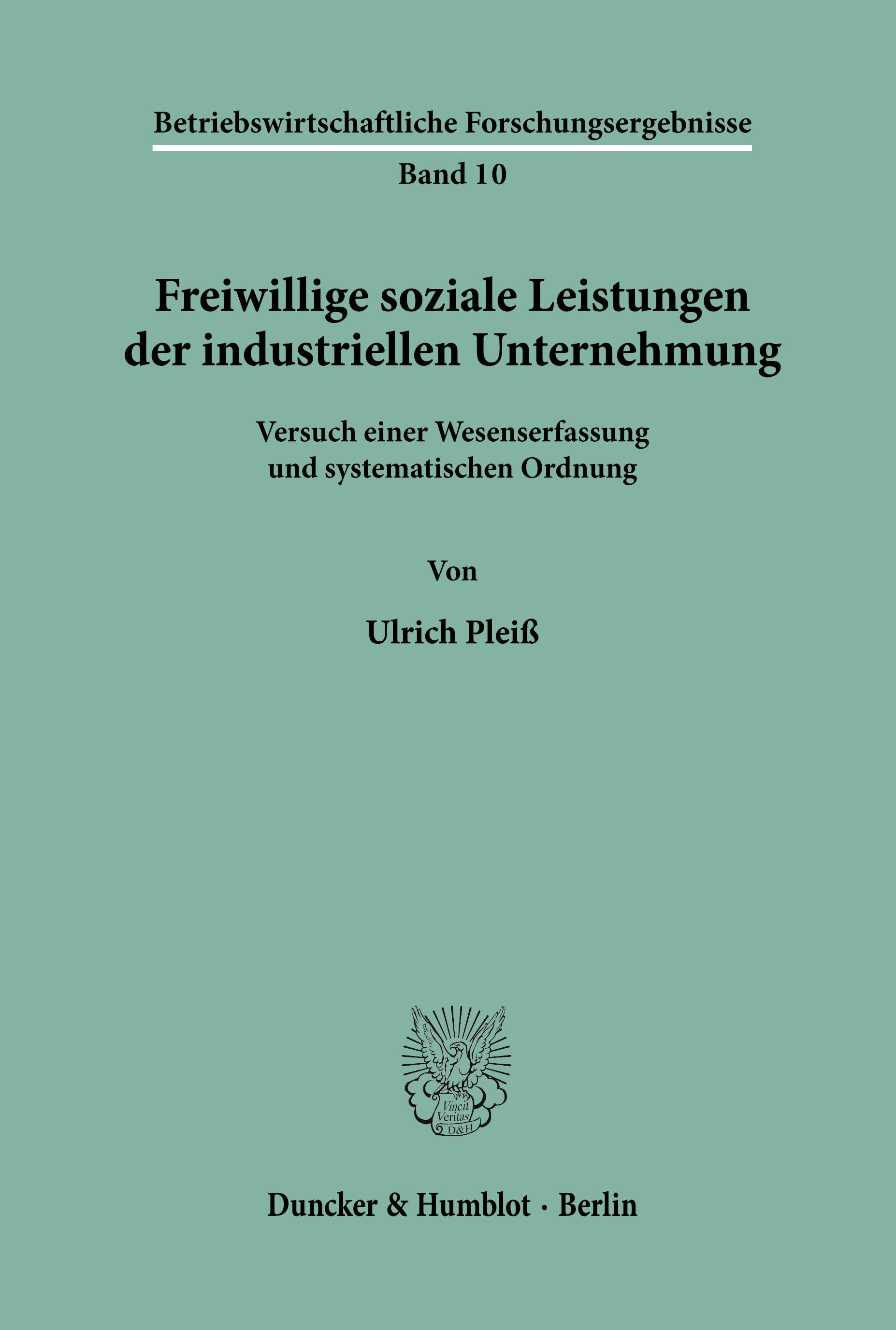 Vorderes Coverbild Freiwillige soziale Leistungen der industriellen Unternehmung.