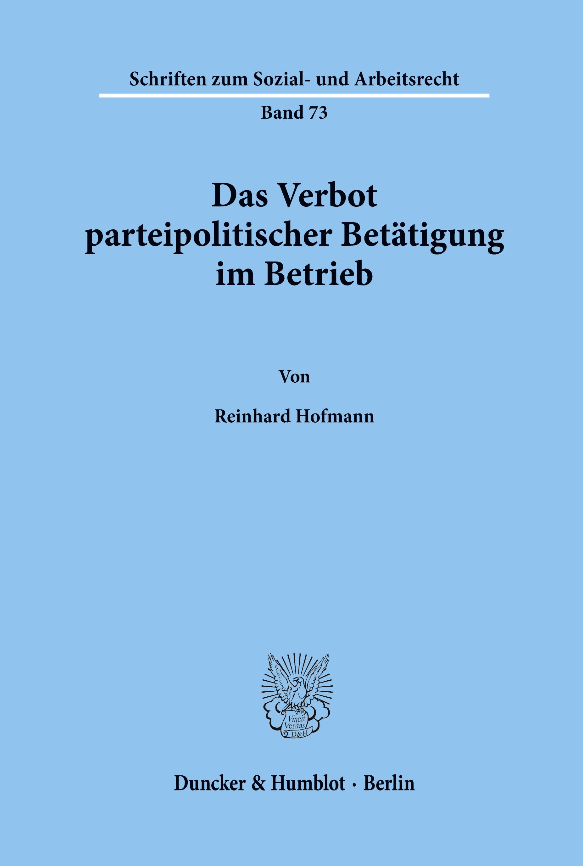 Vorderes Coverbild Das Verbot parteipolitischer Betätigung im Betrieb.