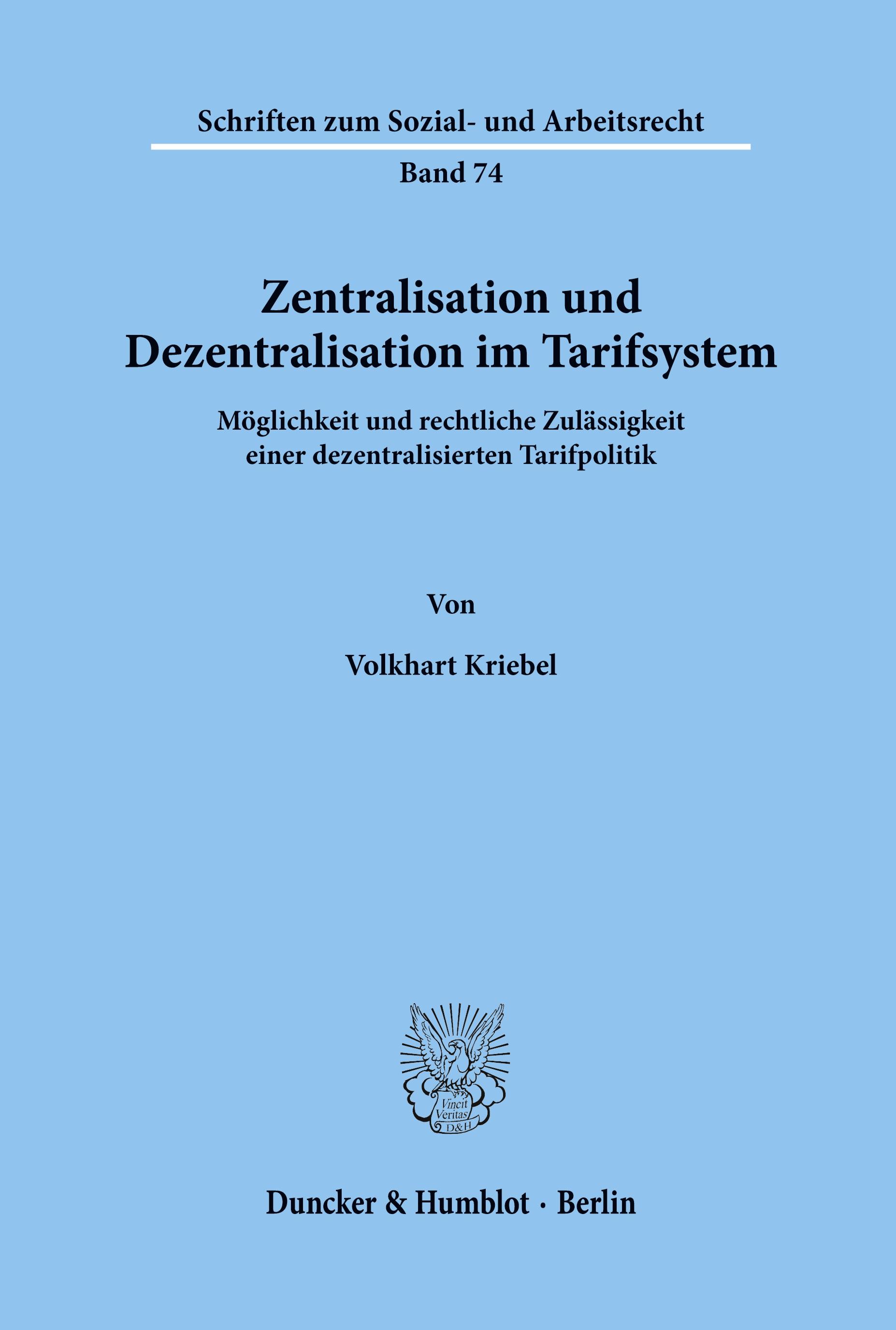 Vorderes Coverbild Zentralisation und Dezentralisation im Tarifsystem.