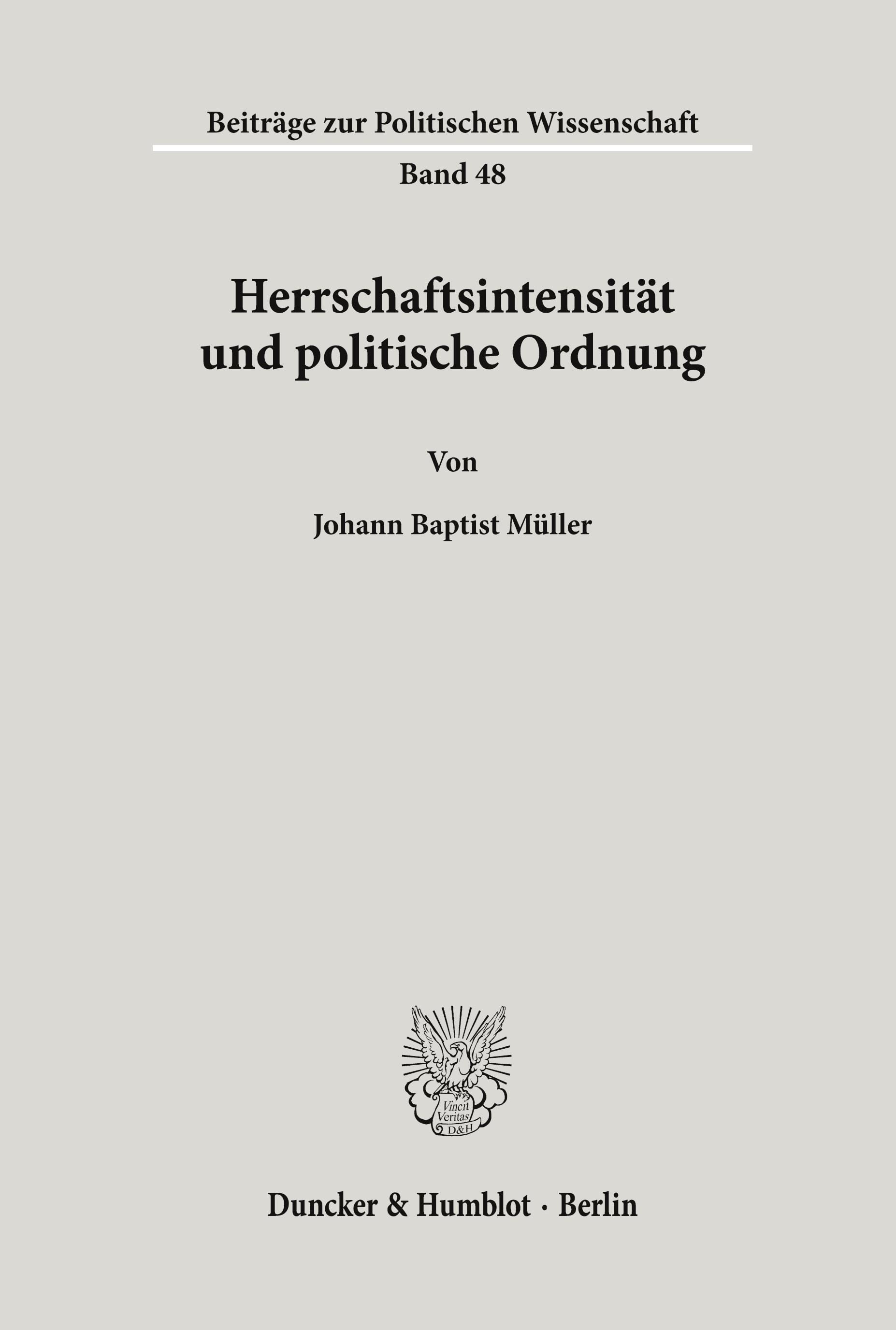 Vorderes Coverbild Herrschaftsintensität und politische Ordnung.