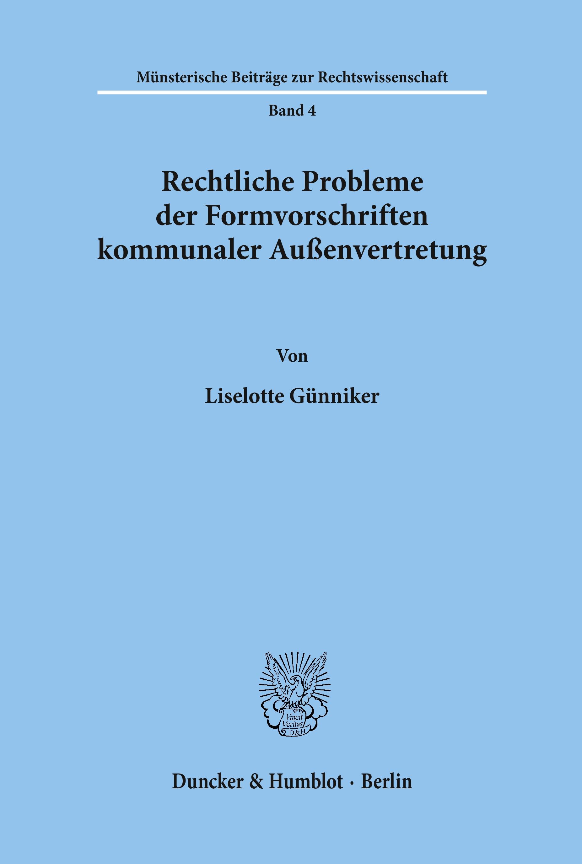 Vorderes Coverbild Rechtliche Probleme der Formvorschriften kommunaler Außenvertretung.