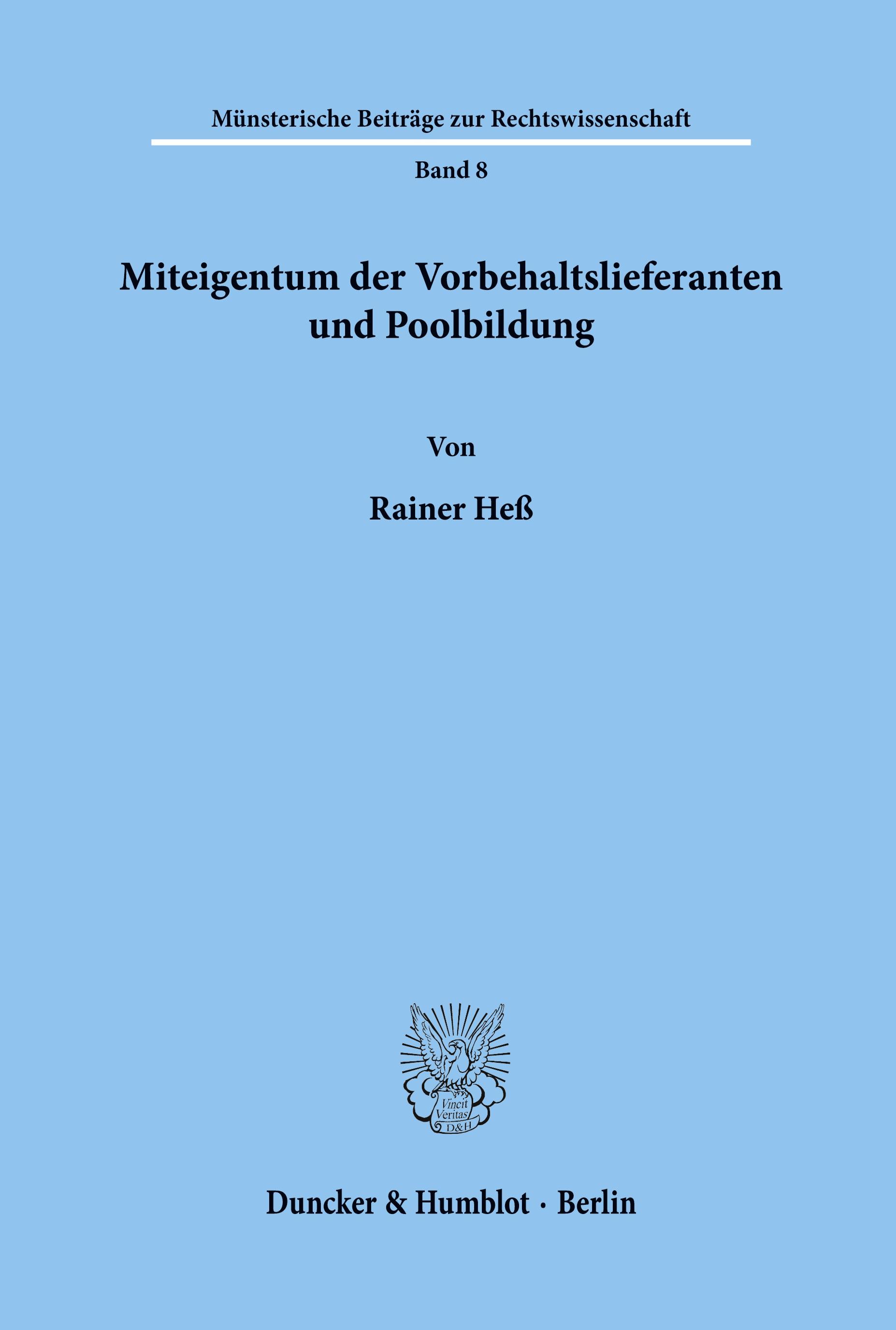 Vorderes Coverbild Miteigentum der Vorbehaltslieferanten und Poolbildung.