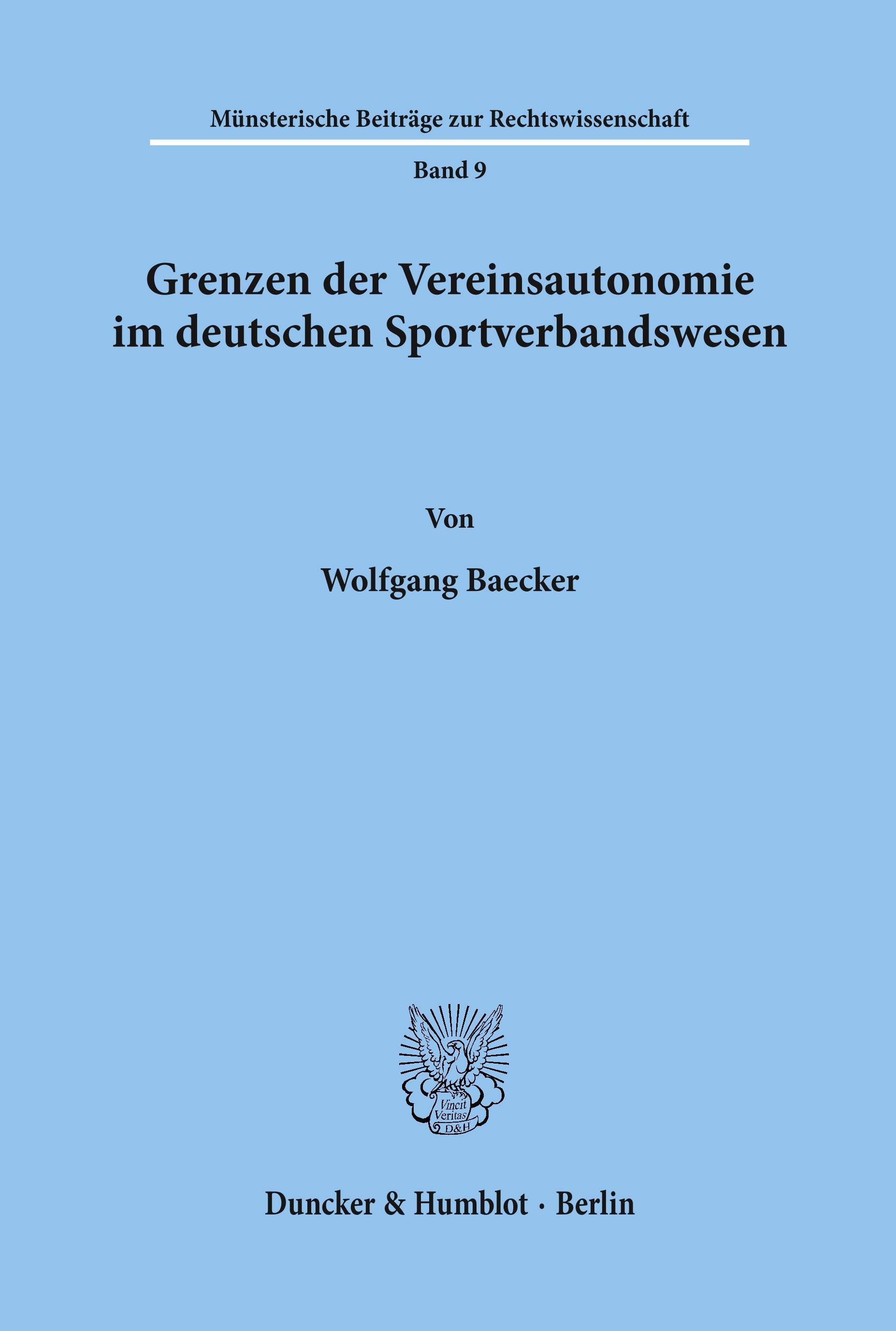 Vorderes Coverbild Grenzen der Vereinsautonomie im deutschen Sportverbandswesen.