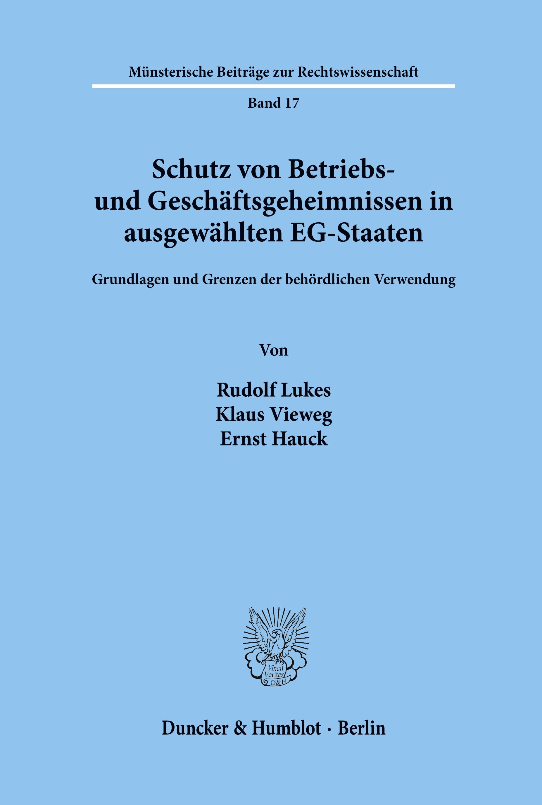 Vorderes Coverbild Schutz von Betriebs- und Geschäftsgeheimnissen in ausgewählten EG-Staaten.
