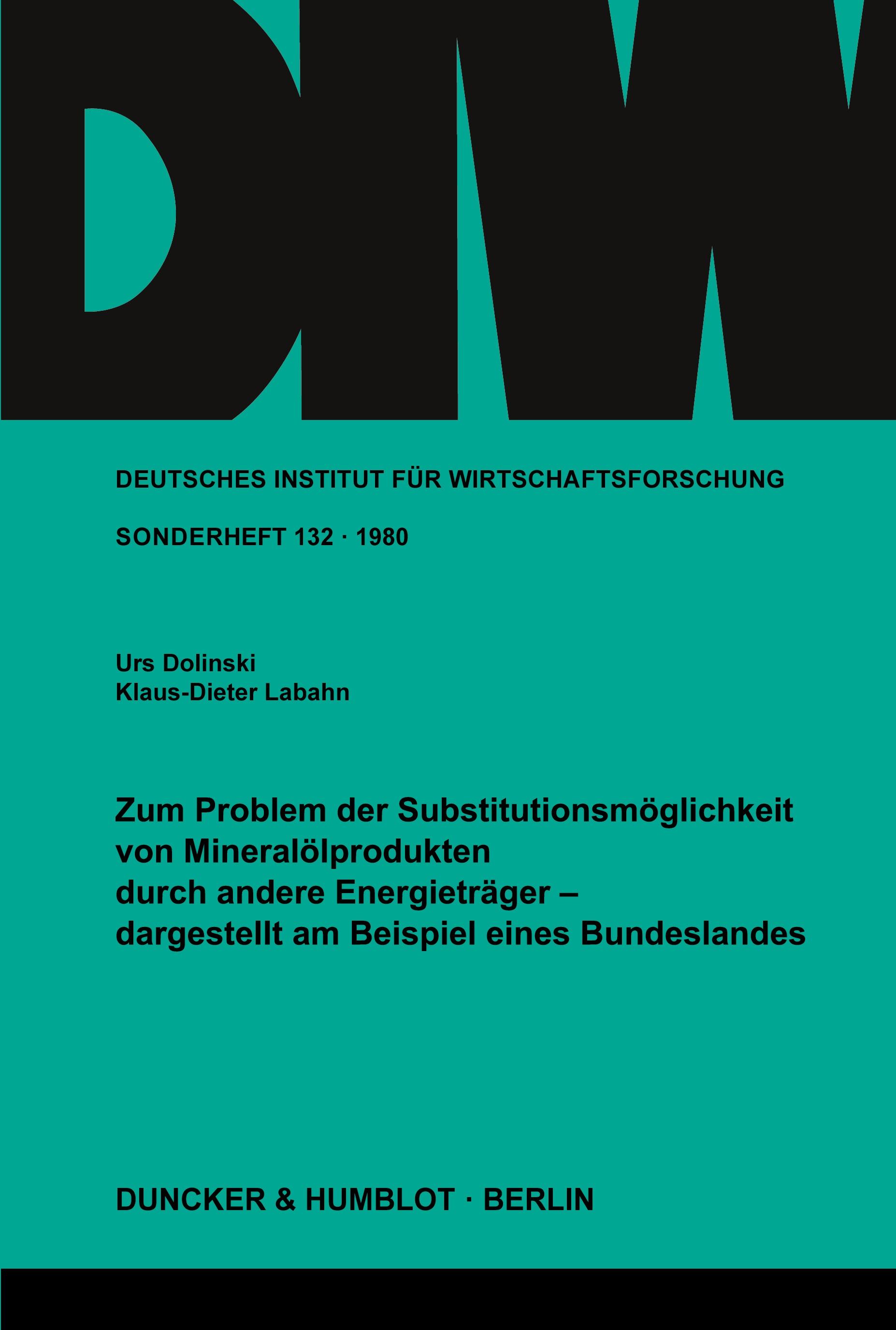 Vorderes Coverbild Zum Problem der Substitutionsmöglichkeit von Mineralölprodukten durch andere Energieträger -