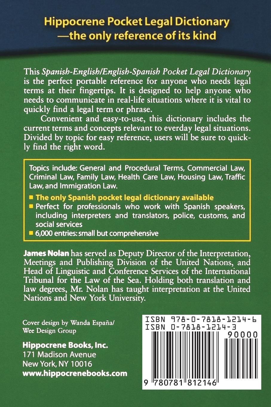 Rückseitencover Spanish-English/English-Spanish Pocket Legal Dictionary/Diccionario Juridico de Bolsillo Espanol-Ingles/Ingles-Espanol