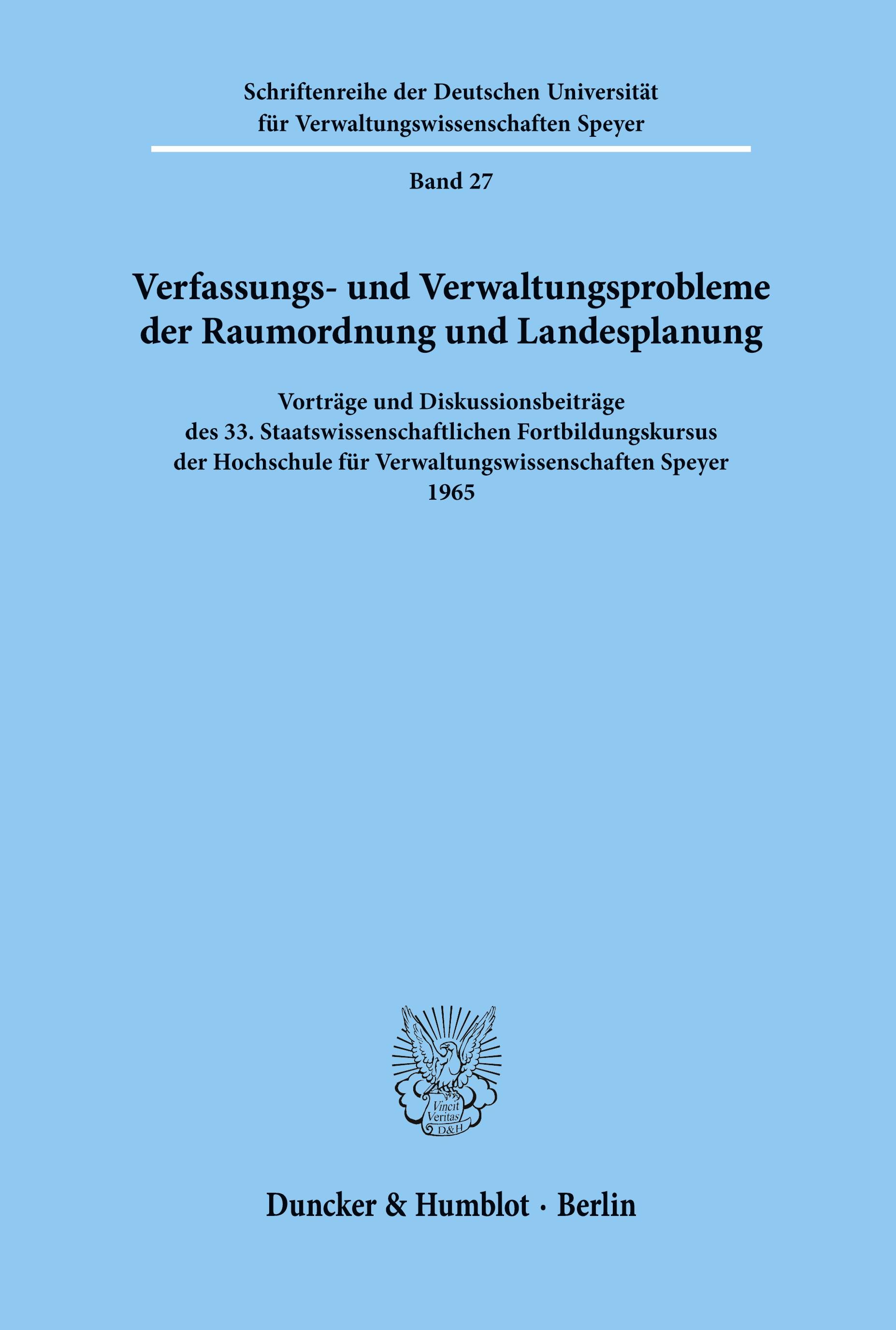 Vorderes Coverbild Verfassungs- und Verwaltungsprobleme der Raumordnung und Landesplanung.