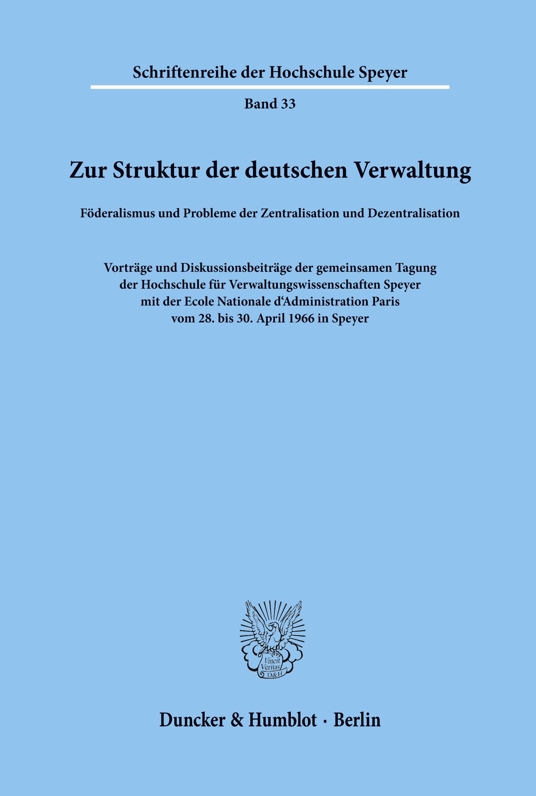Vorderes Coverbild Zur Struktur der deutschen Verwaltung.