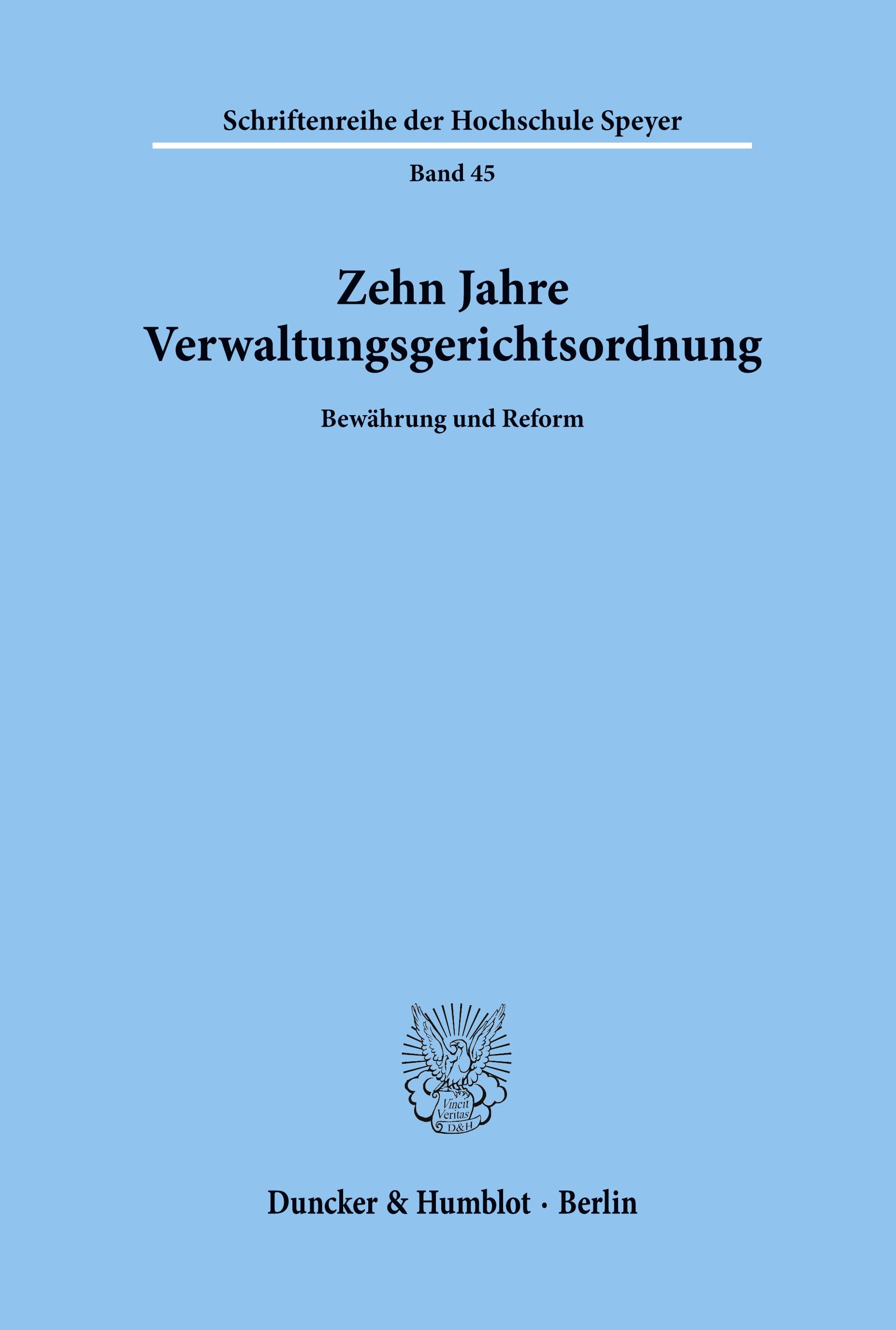 Vorderes Coverbild Zehn Jahre Verwaltungsgerichtsordnung.