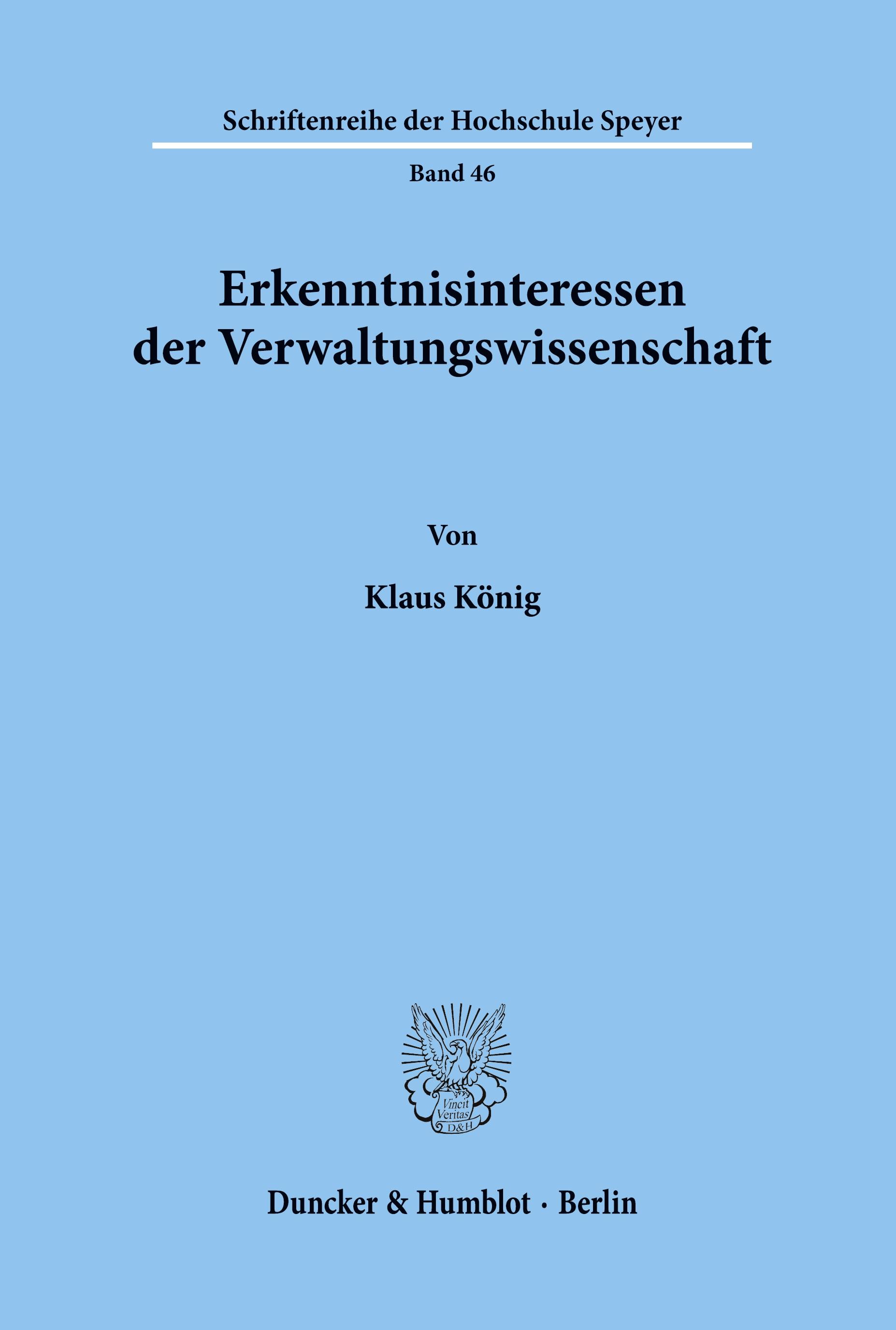 Vorderes Coverbild Erkenntnisinteressen der Verwaltungswissenschaft.