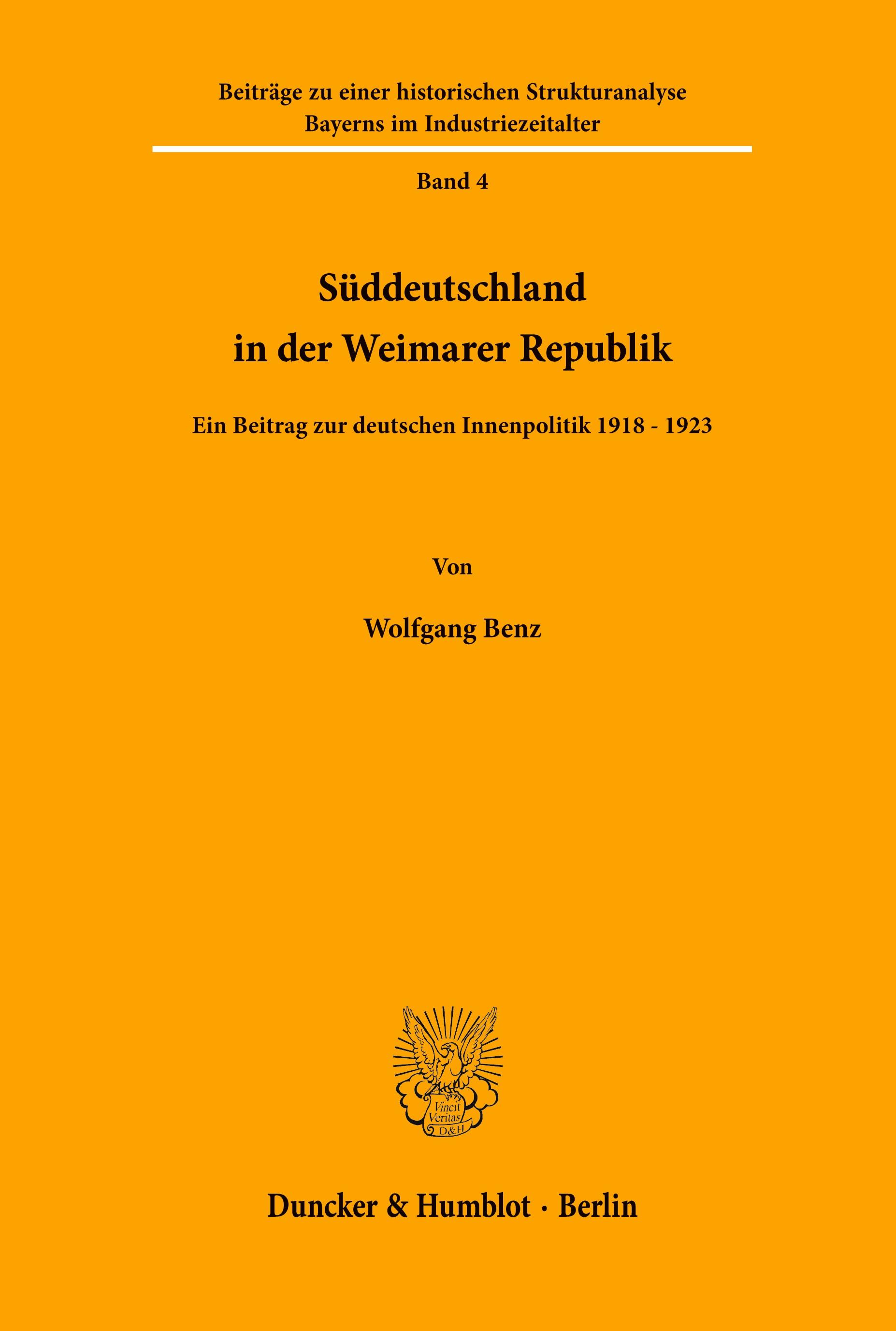 Vorderes Coverbild Süddeutschland in der Weimarer Republik.