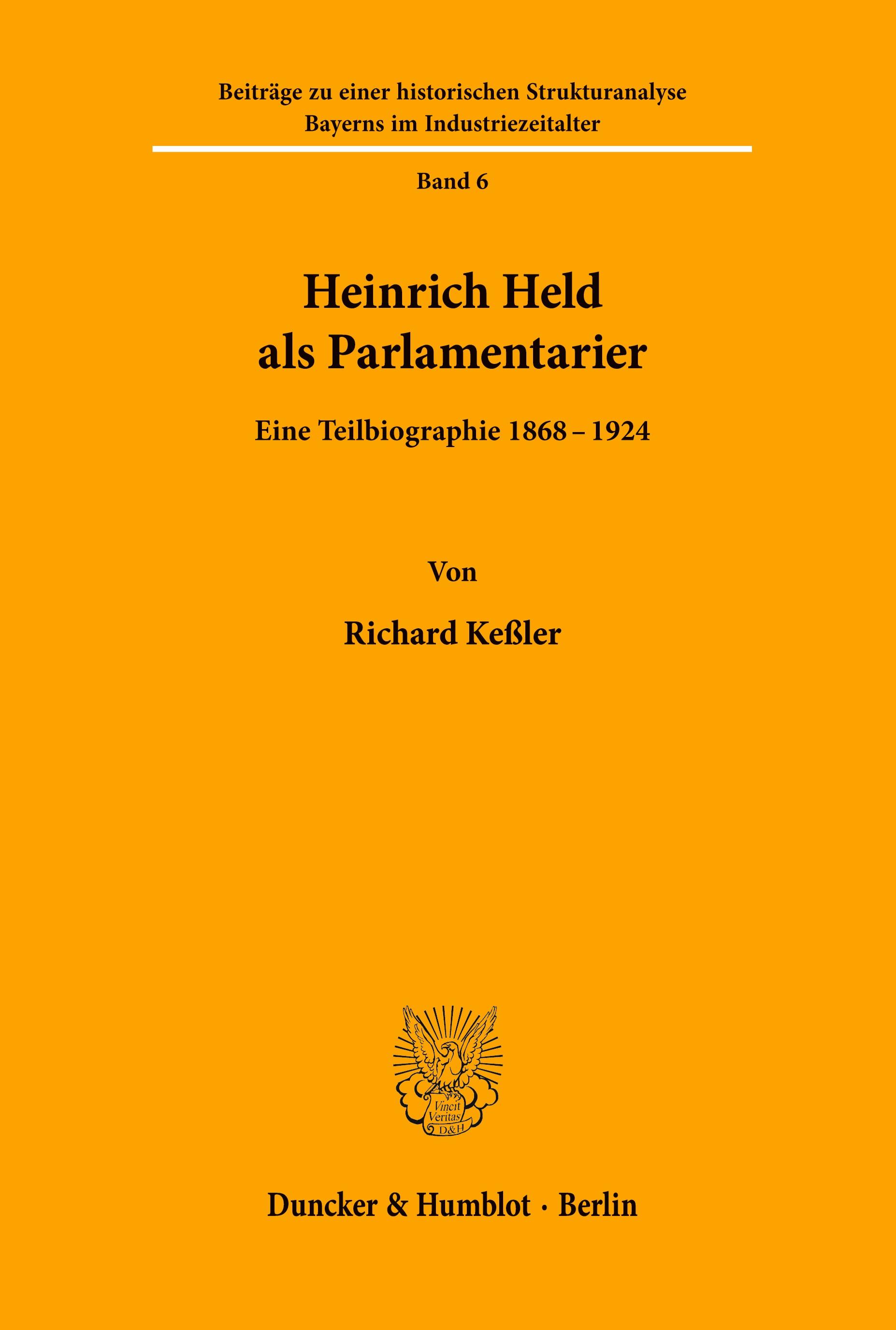 Vorderes Coverbild Heinrich Held als Parlamentarier.