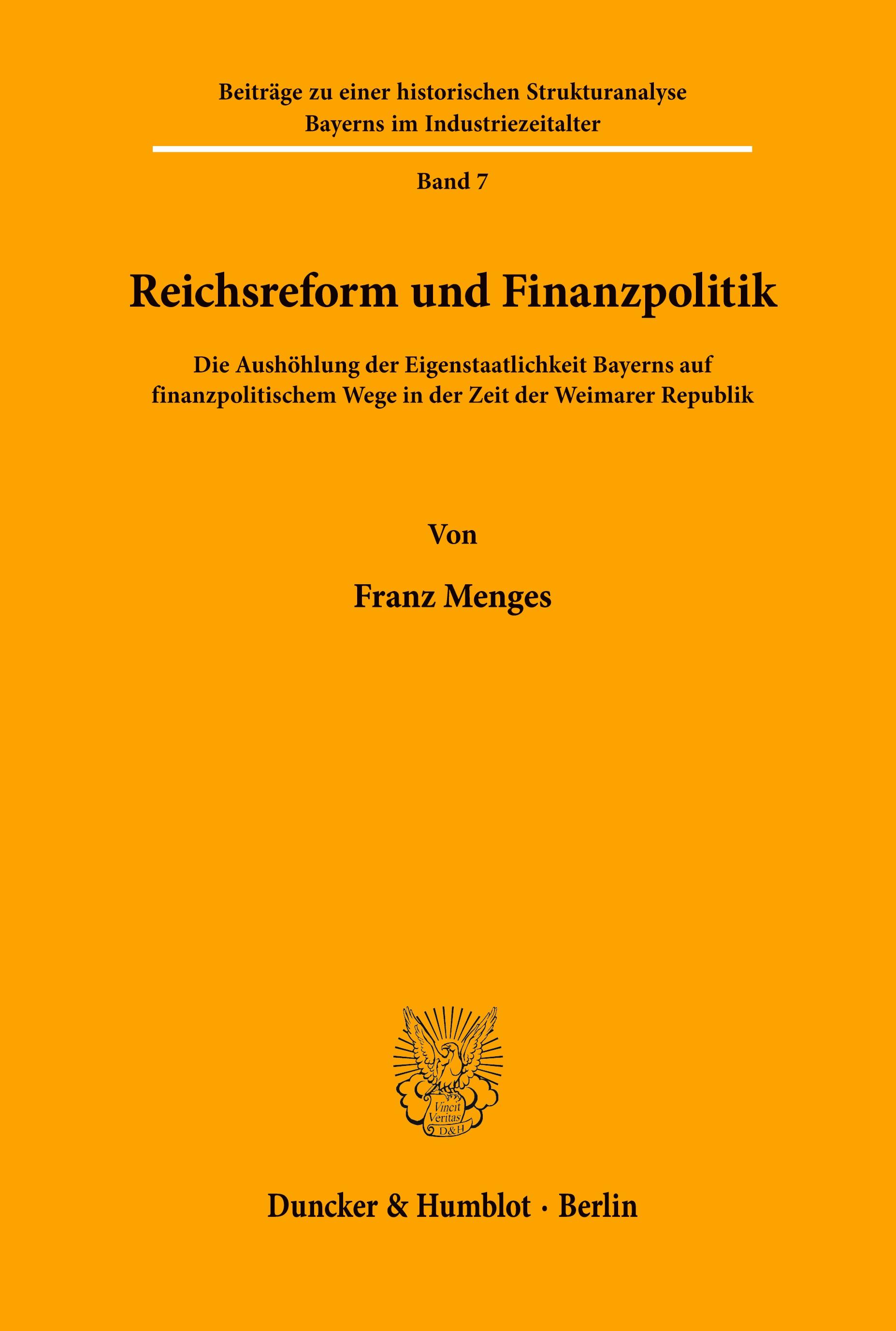 Vorderes Coverbild Reichsreform und Finanzpolitik.