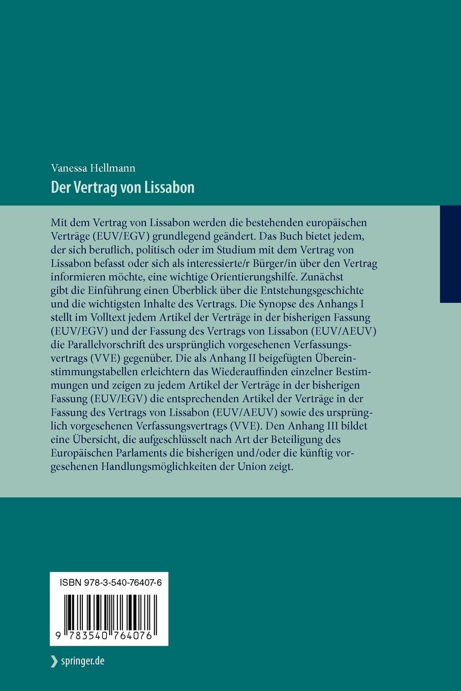 Rückseitencover Der Vertrag von Lissabon
