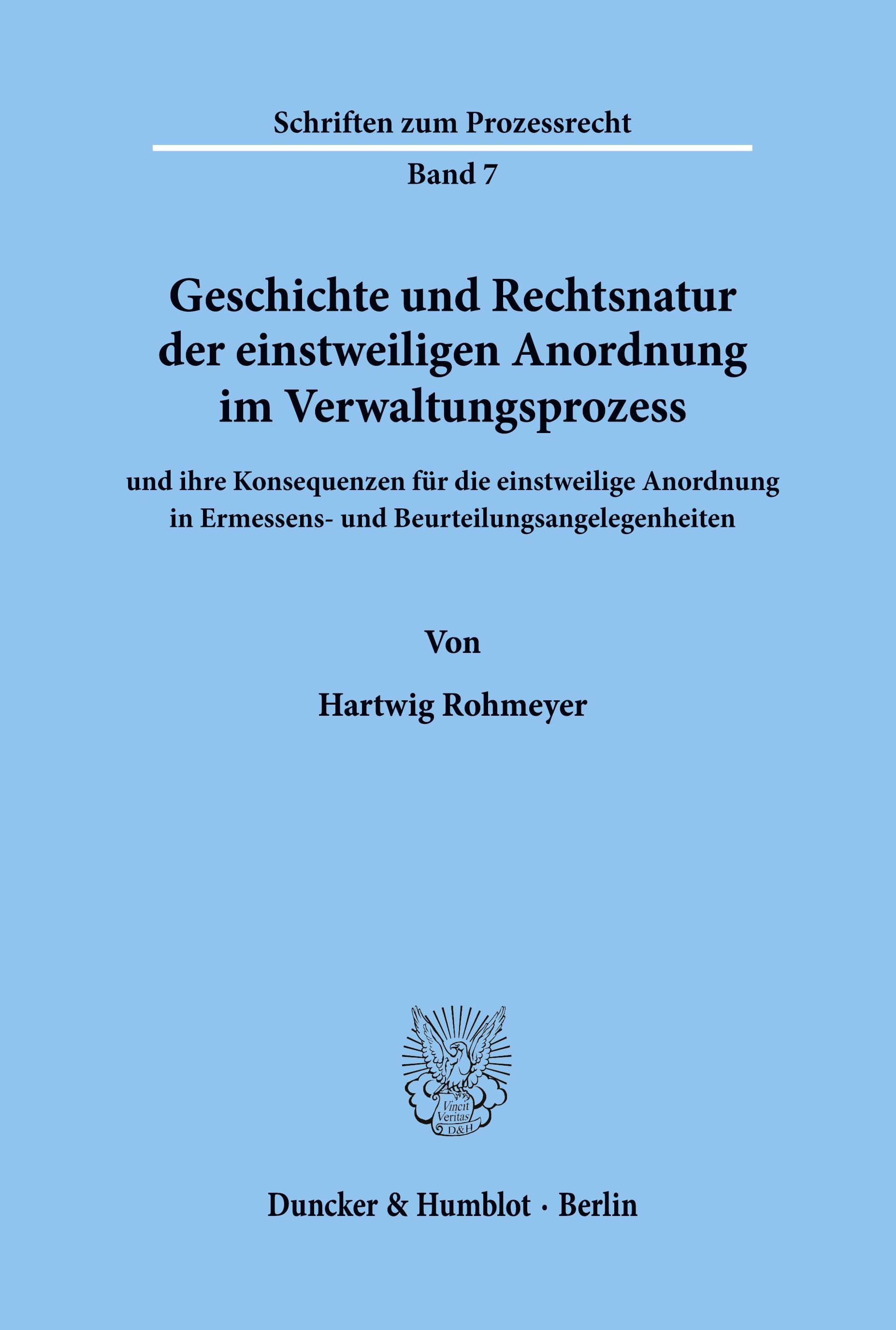 Vorderes Coverbild Geschichte und Rechtsnatur der einstweiligen Anordnung im Verwaltungsprozess