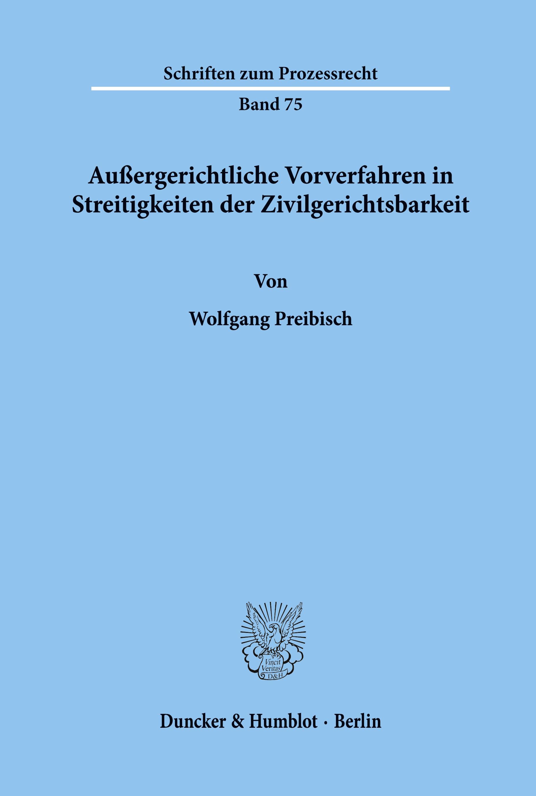 Vorderes Coverbild Außergerichtliche Vorverfahren in Streitigkeiten der Zivilgerichtsbarkeit.