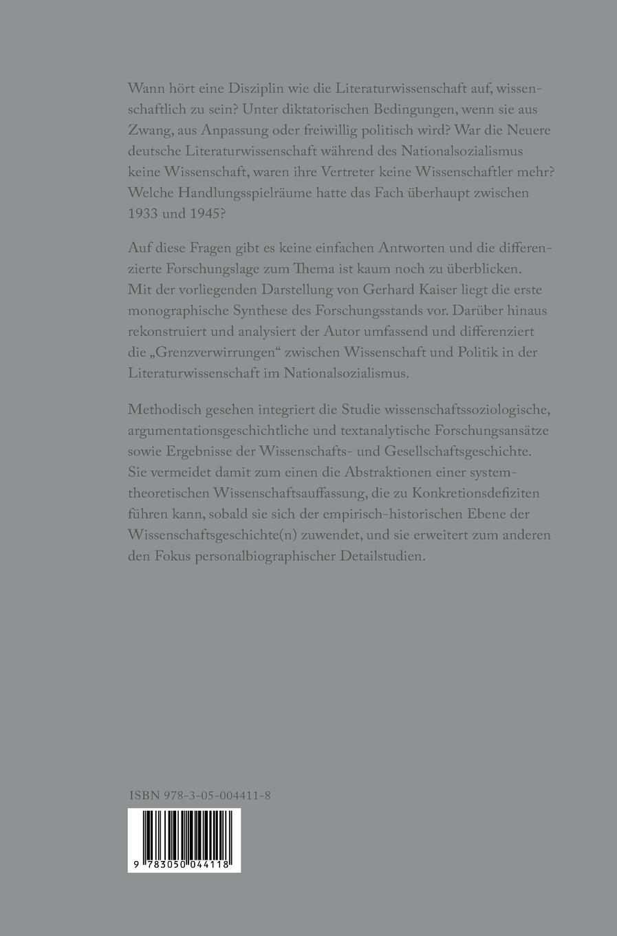 Rückseitencover Grenzverwirrungen - Literaturwissenschaft im Nationalsozialismus