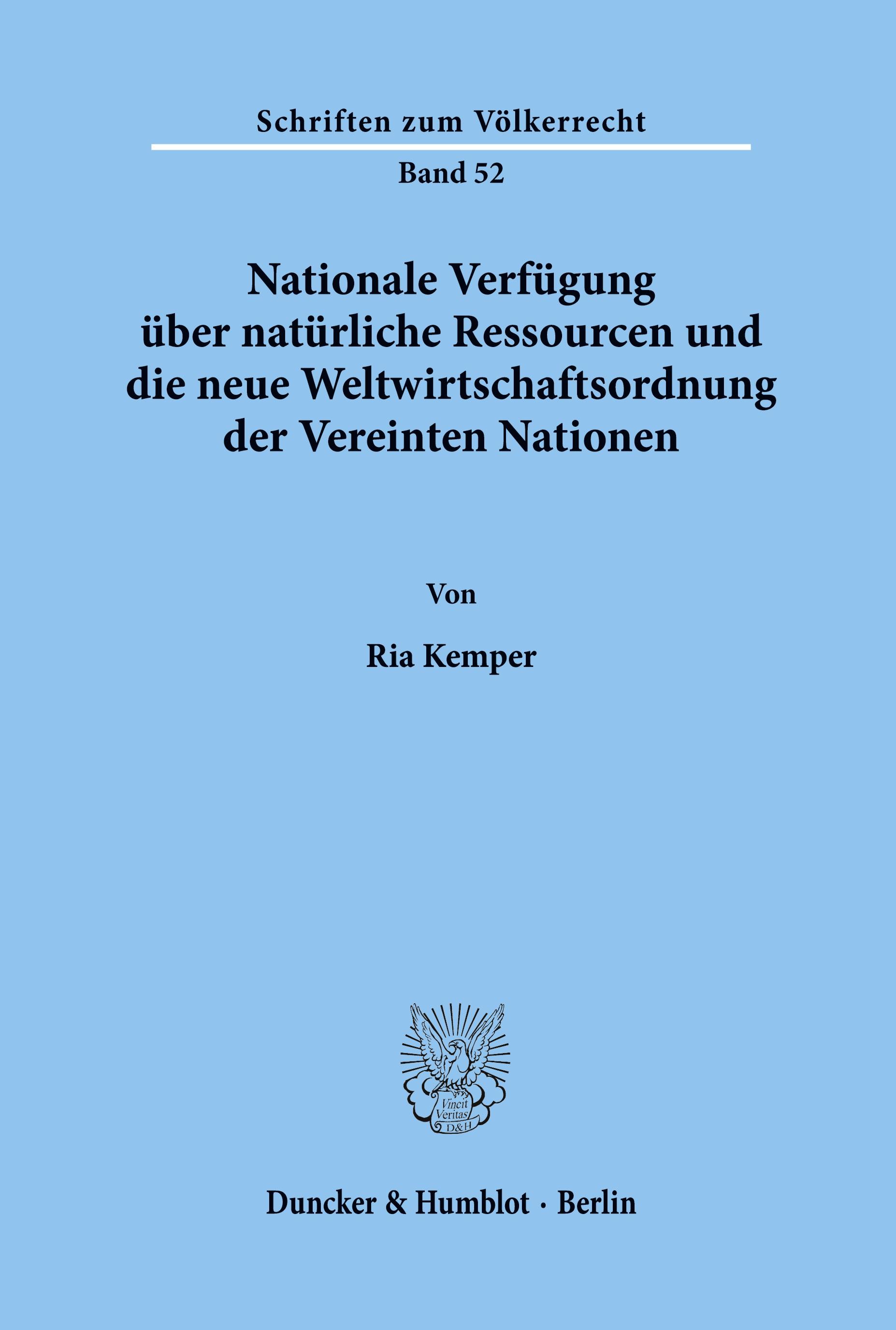 Vorderes Coverbild Nationale Verfügung über natürliche Ressourcen und die neue Weltwirtschaftsordnung der Vereinten Nationen.