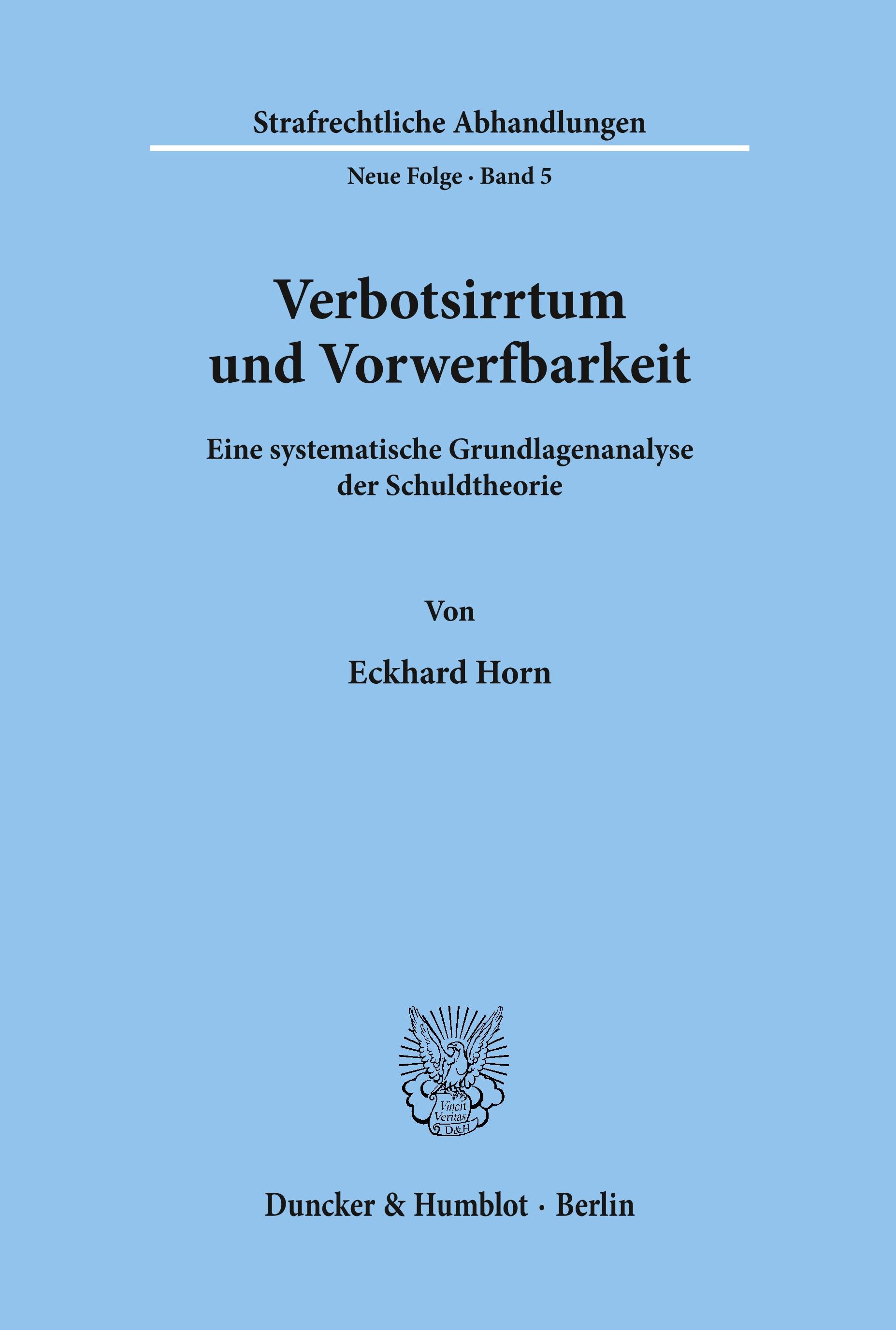 Vorderes Coverbild Verbotsirrtum und Vorwerfbarkeit.