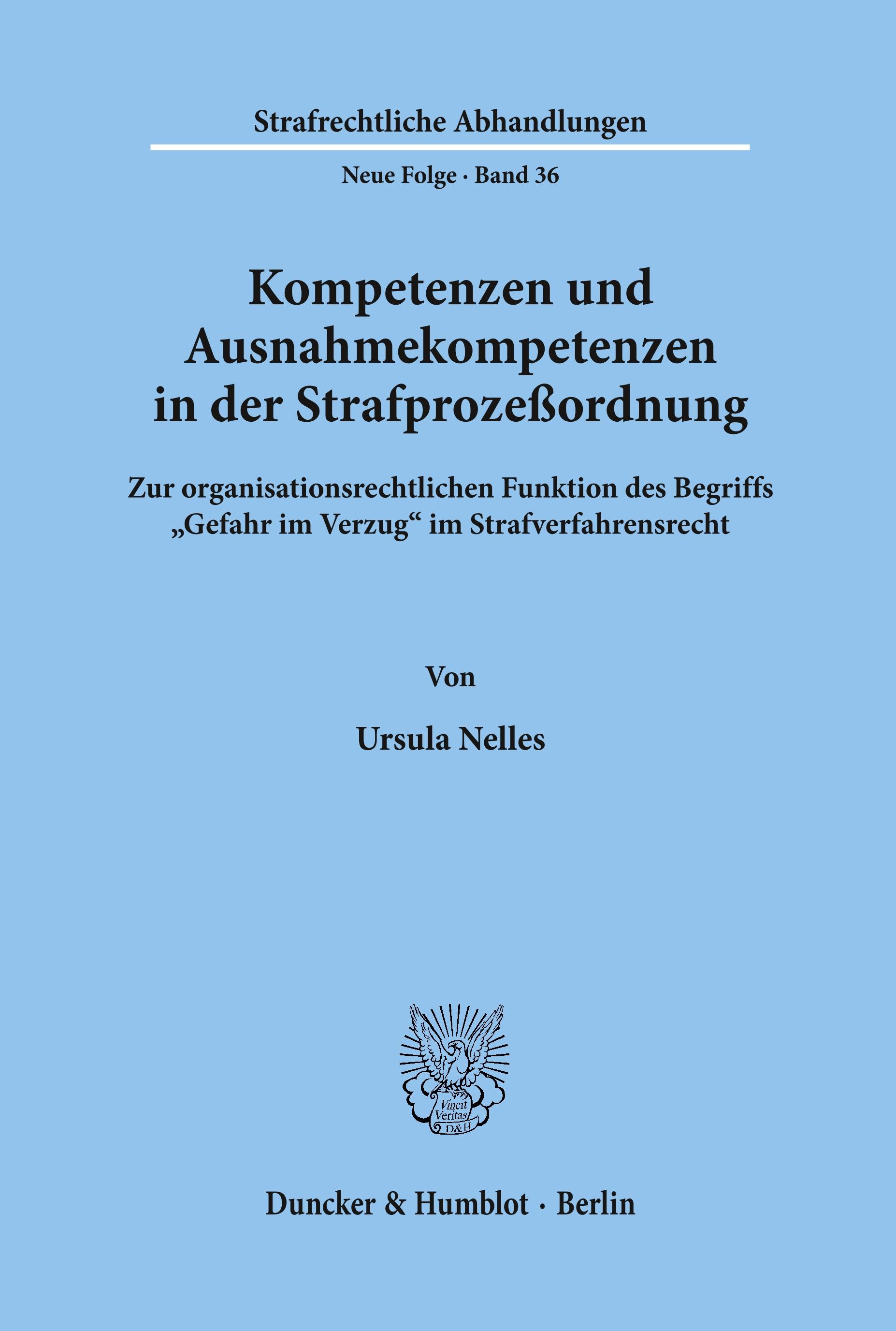 Vorderes Coverbild Kompetenzen und Ausnahmekompetenzen in der Strafprozeßordnung.