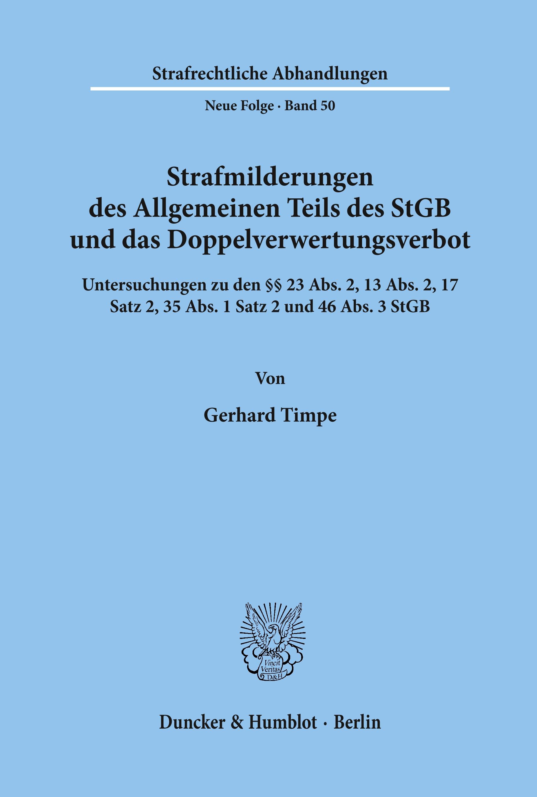 Vorderes Coverbild Strafmilderungen des Allgemeinen Teils des StGB und das Doppelverwertungsverbot.
