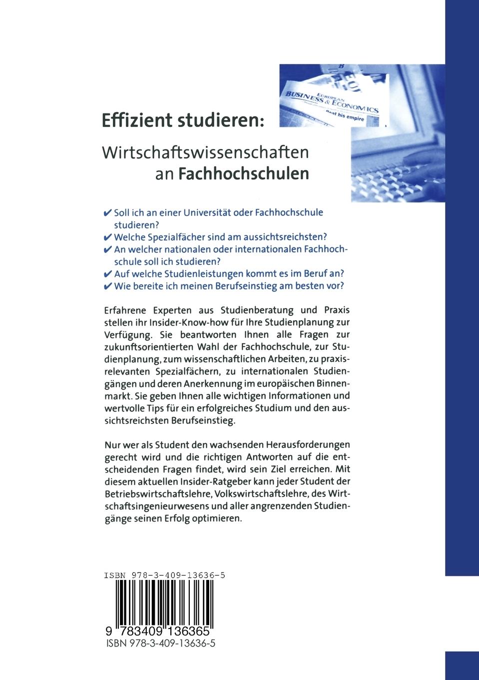 Rückseitencover Effizient studieren: Wirtschaftswissenschaften an Fachhochschulen