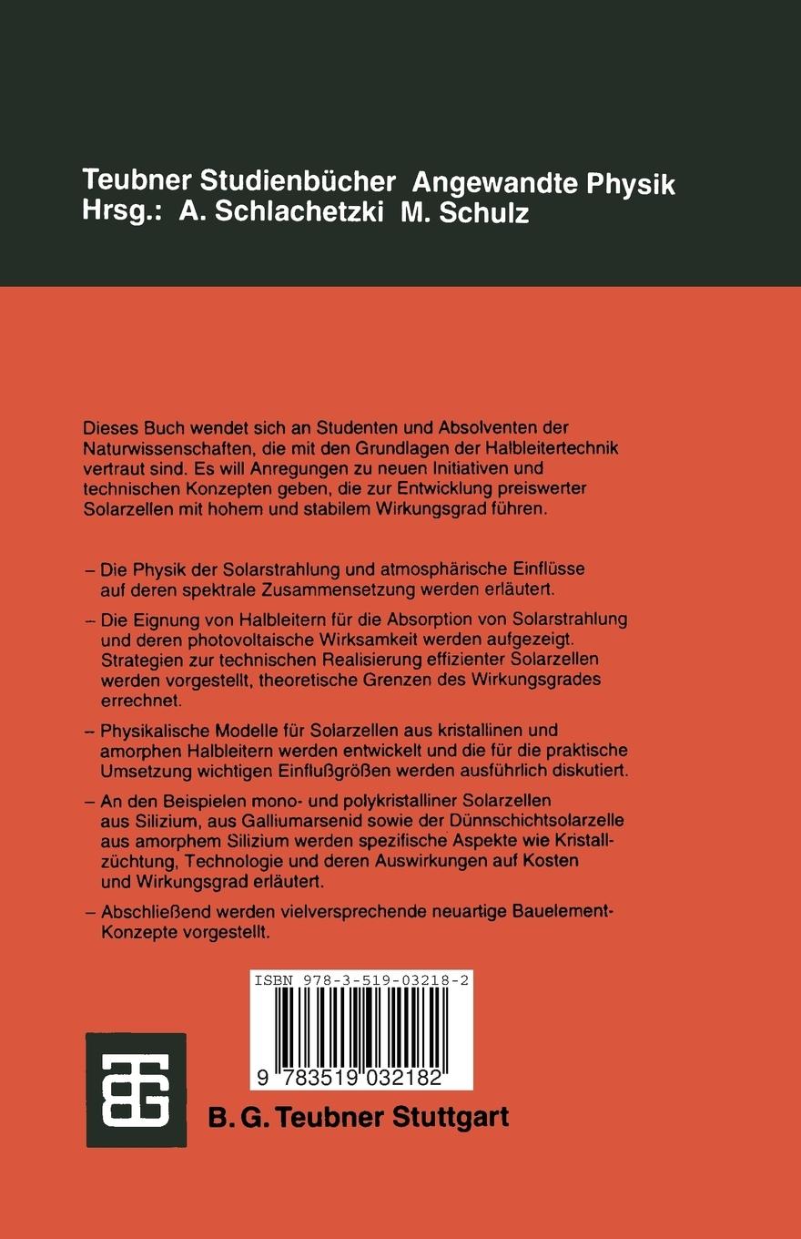 Rückseitencover Grundlagen der photovoltaischen Energiewandlung
