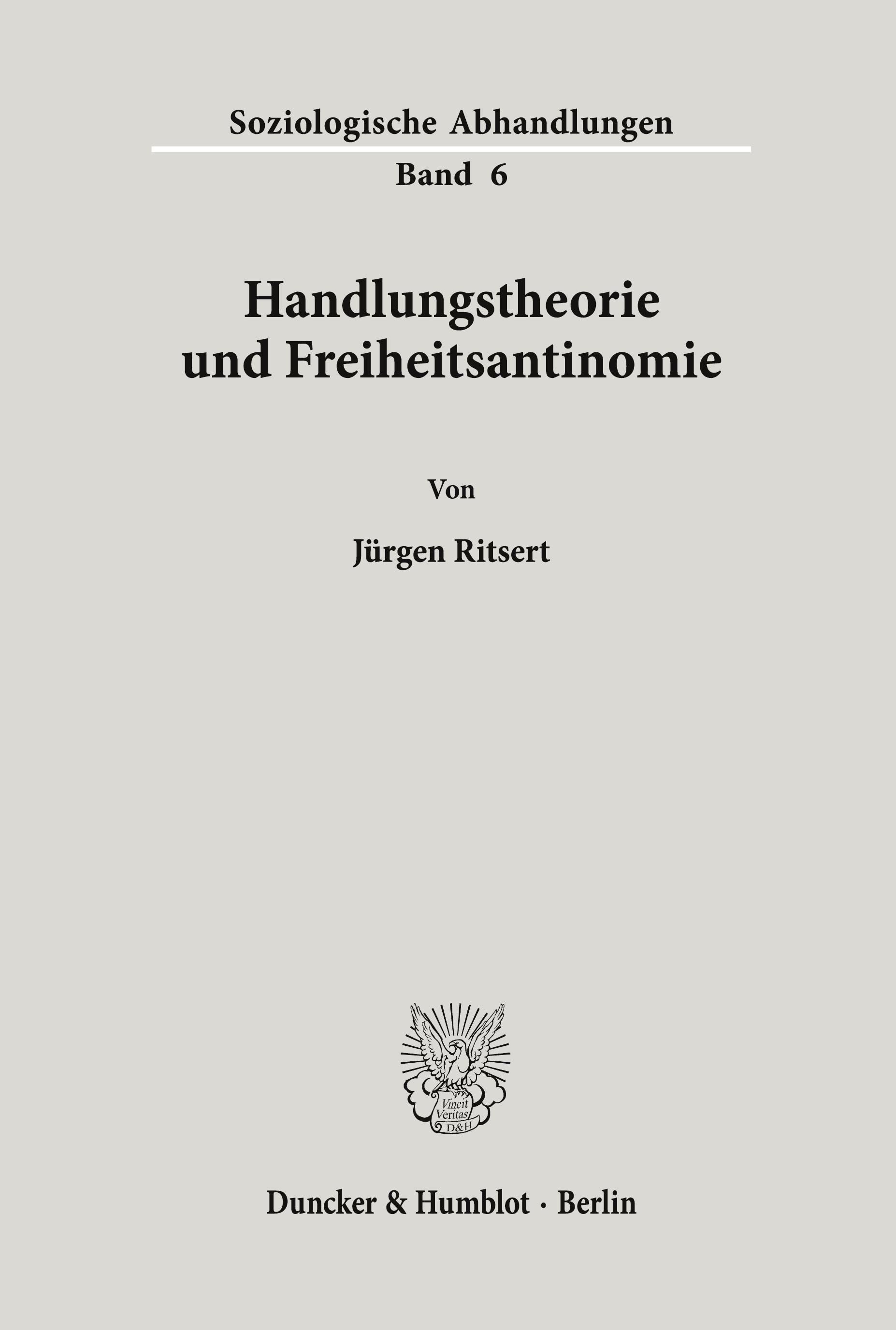 Vorderes Coverbild Handlungstheorie und Freiheitsantinomie.