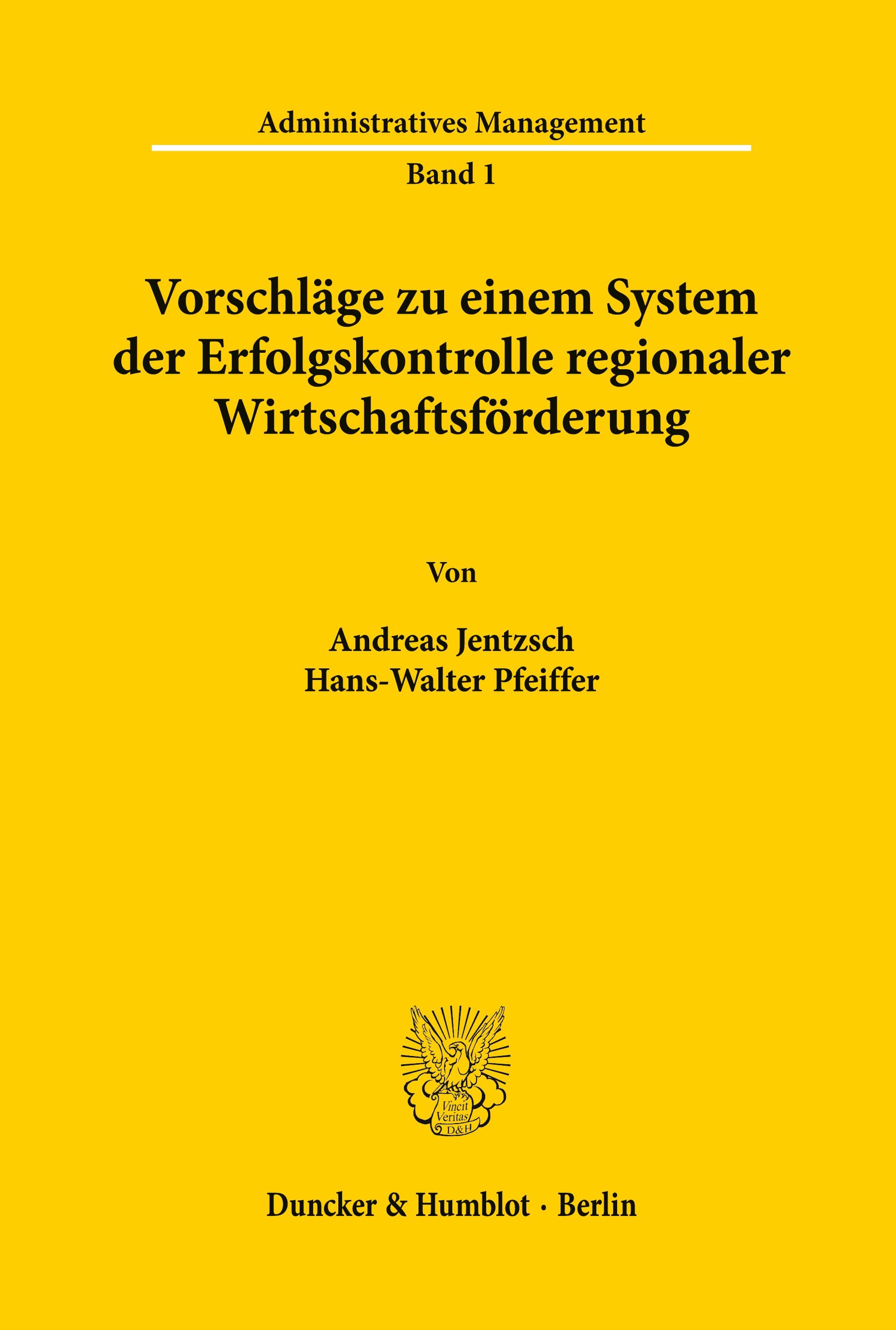 Vorderes Coverbild Vorschläge zu einem System der Erfolgskontrolle regionaler Wirtschaftsförderung.