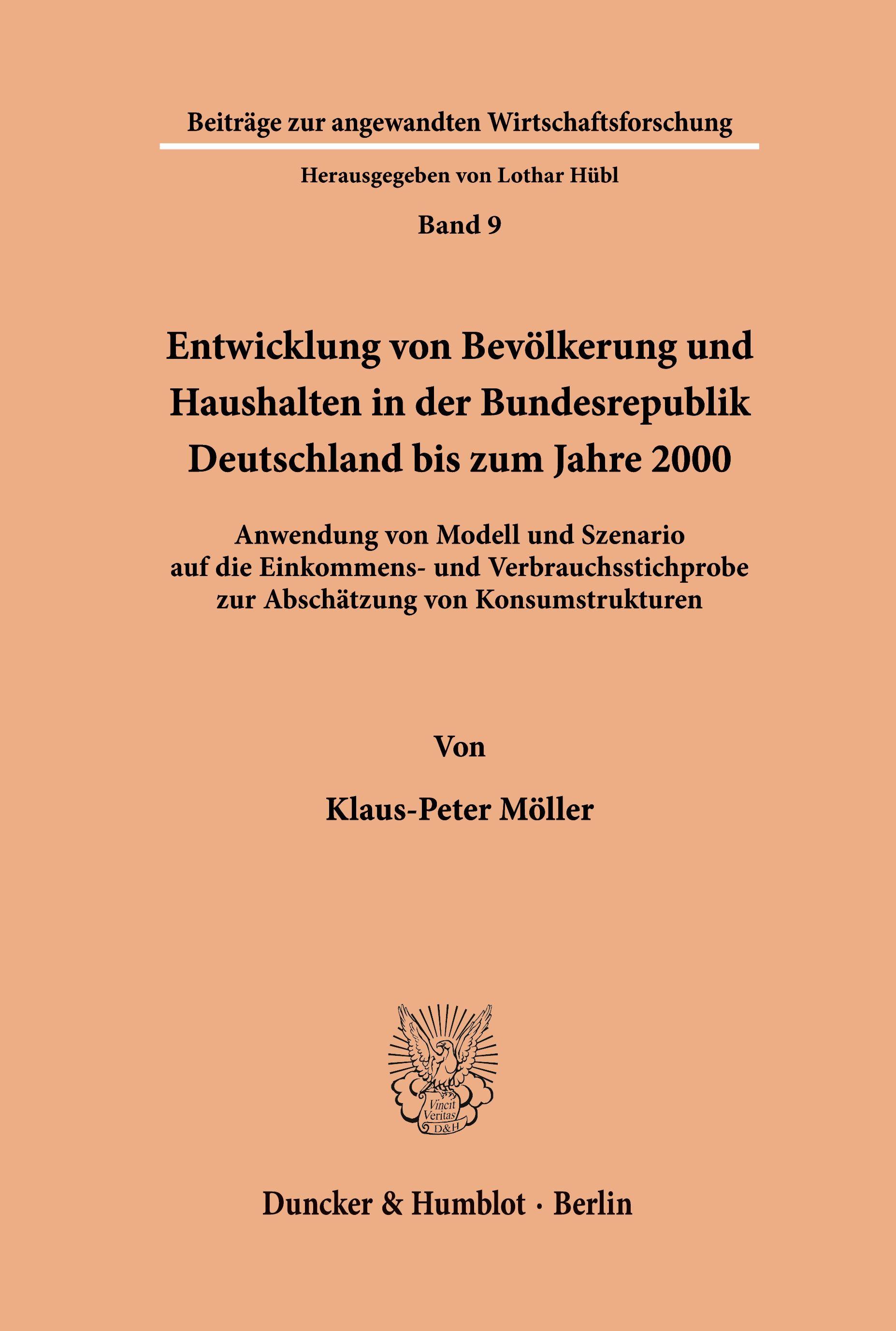 Vorderes Coverbild Entwicklung von Bevölkerung und Haushalten in der Bundesrepublik Deutschland bis zum Jahre 2000.